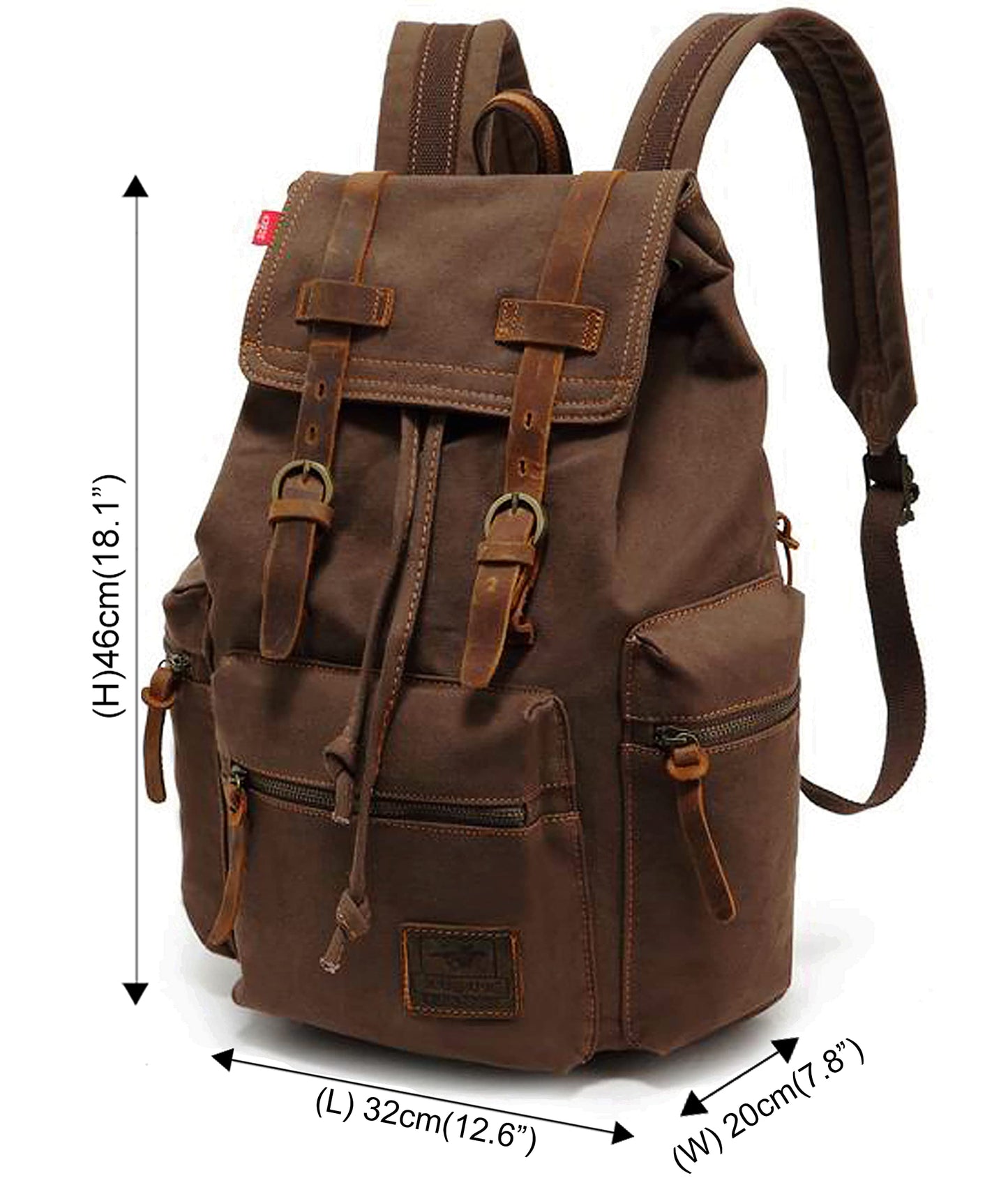 HuaChen Vintage Canvas Travel Backpack with Leather Trim, Laptop Padded Sleeve, Hidden Back Security Pocket, Fits 15-Inch, M32 Coffee Large