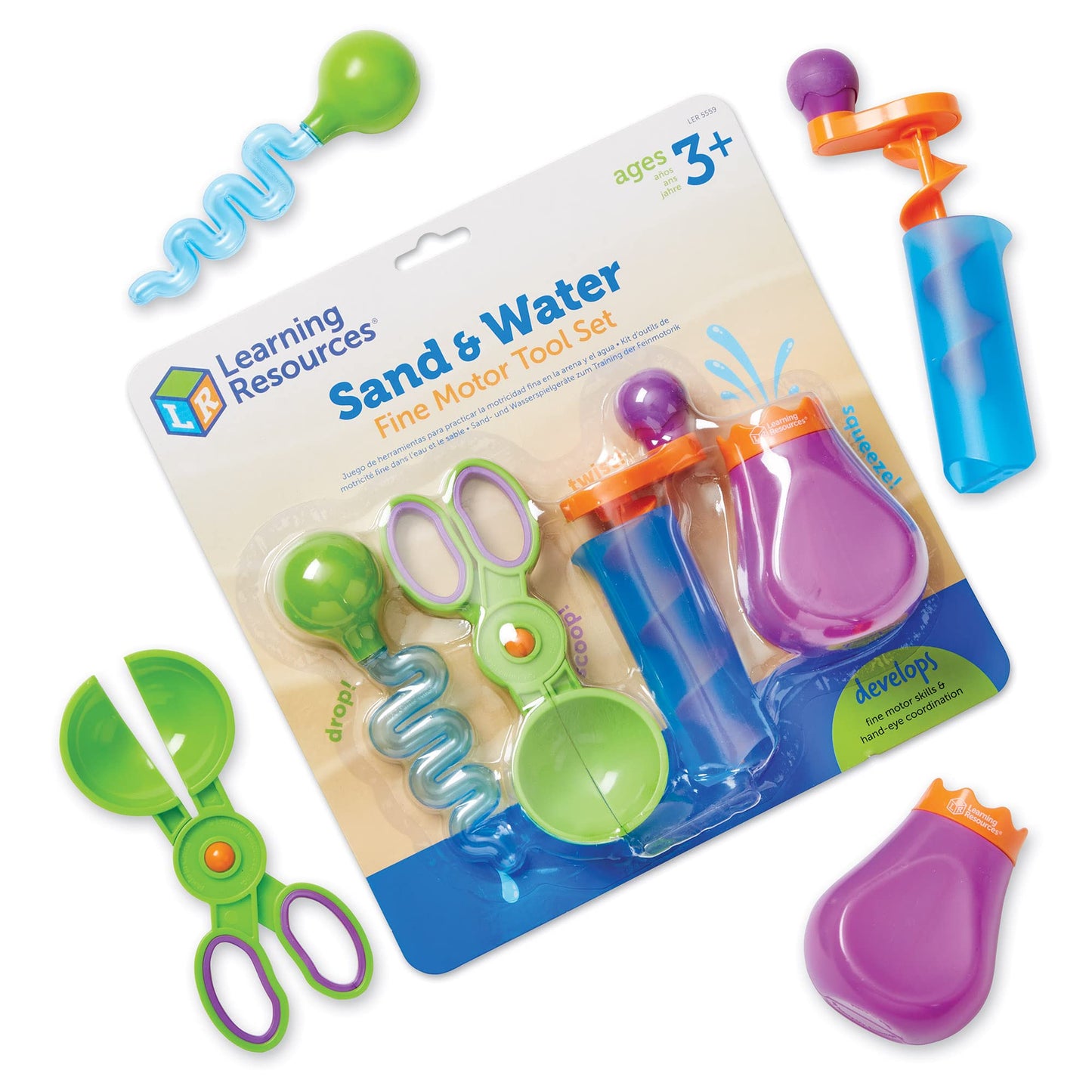 Learning Resources Sand & Water Fine Motor Set, Construction Toy, 4 Pieces, Ages 3+ (LER5559)