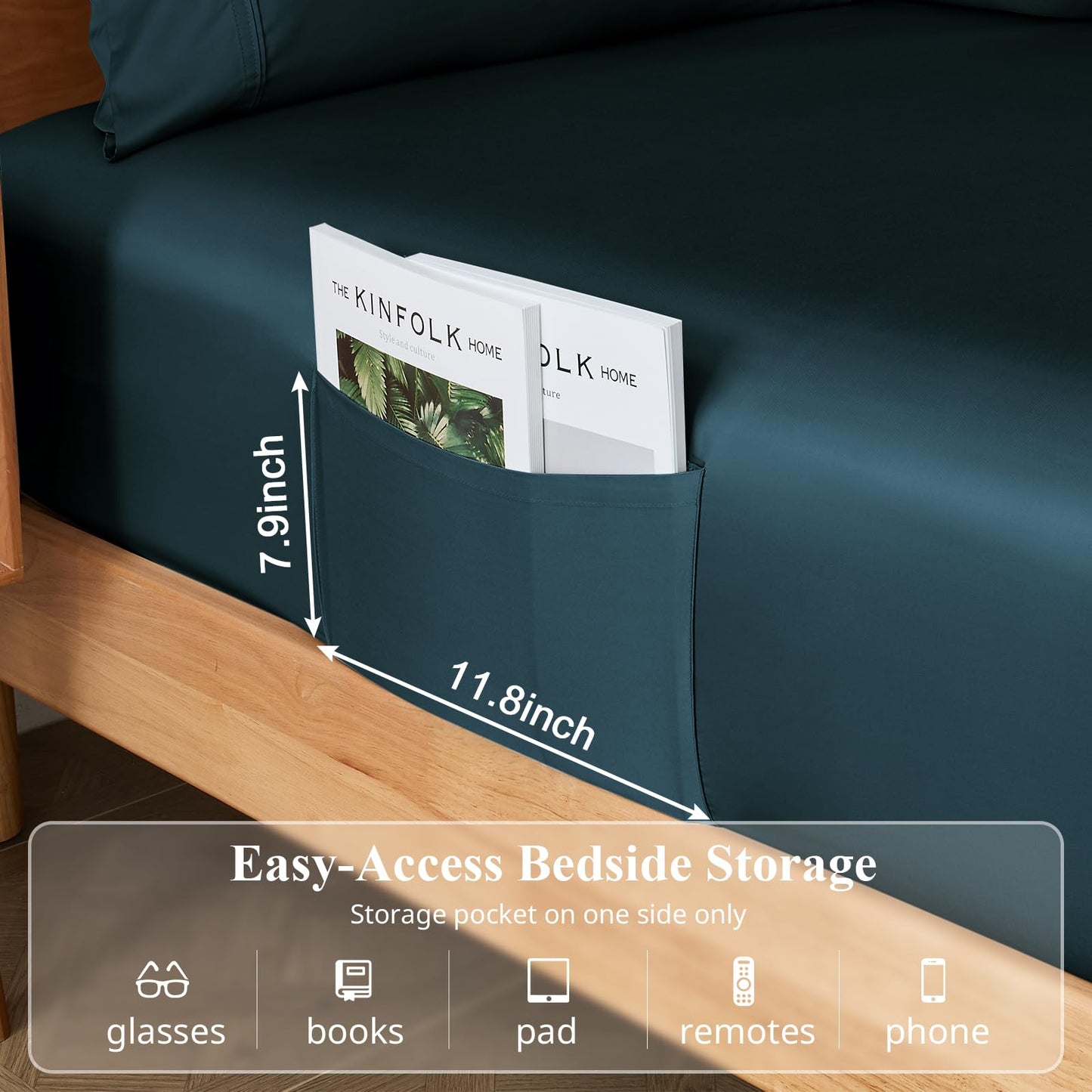KRIMANO Full Size Sheet Set, Viscose Bamboo Sheets for Bed Set 4pcs, 100% Viscose Derived from Bamboo, Hotel Luxury Silky & Cooling for Hot Sleepers, Deep Pocket Up to 17", Navy Blue