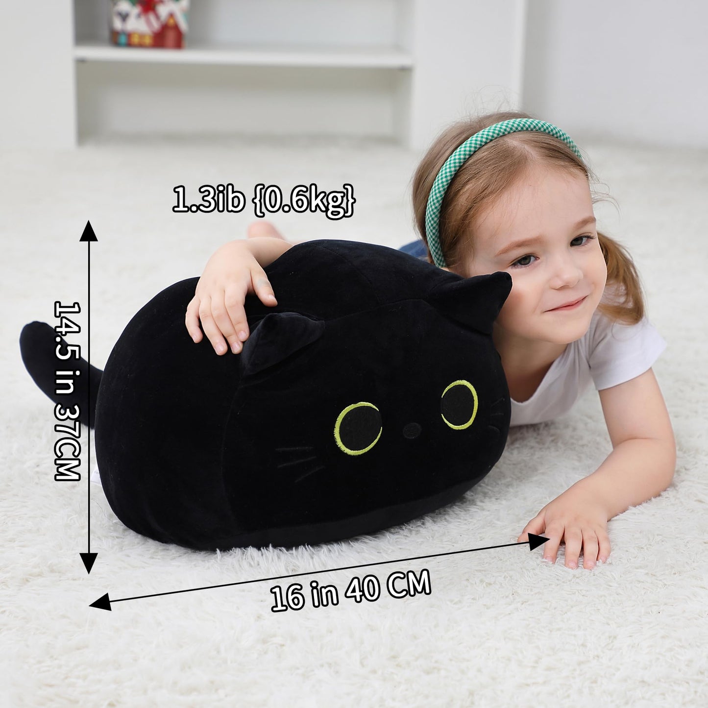 WeBingo Black Cat Plush Toy 16'', Giant Cat Stuffed Animal Plushies Pillow for Girl Boy Kid Adult, Large Big Soft Gift for Birthday Christmas Valentine's Day Home Decor