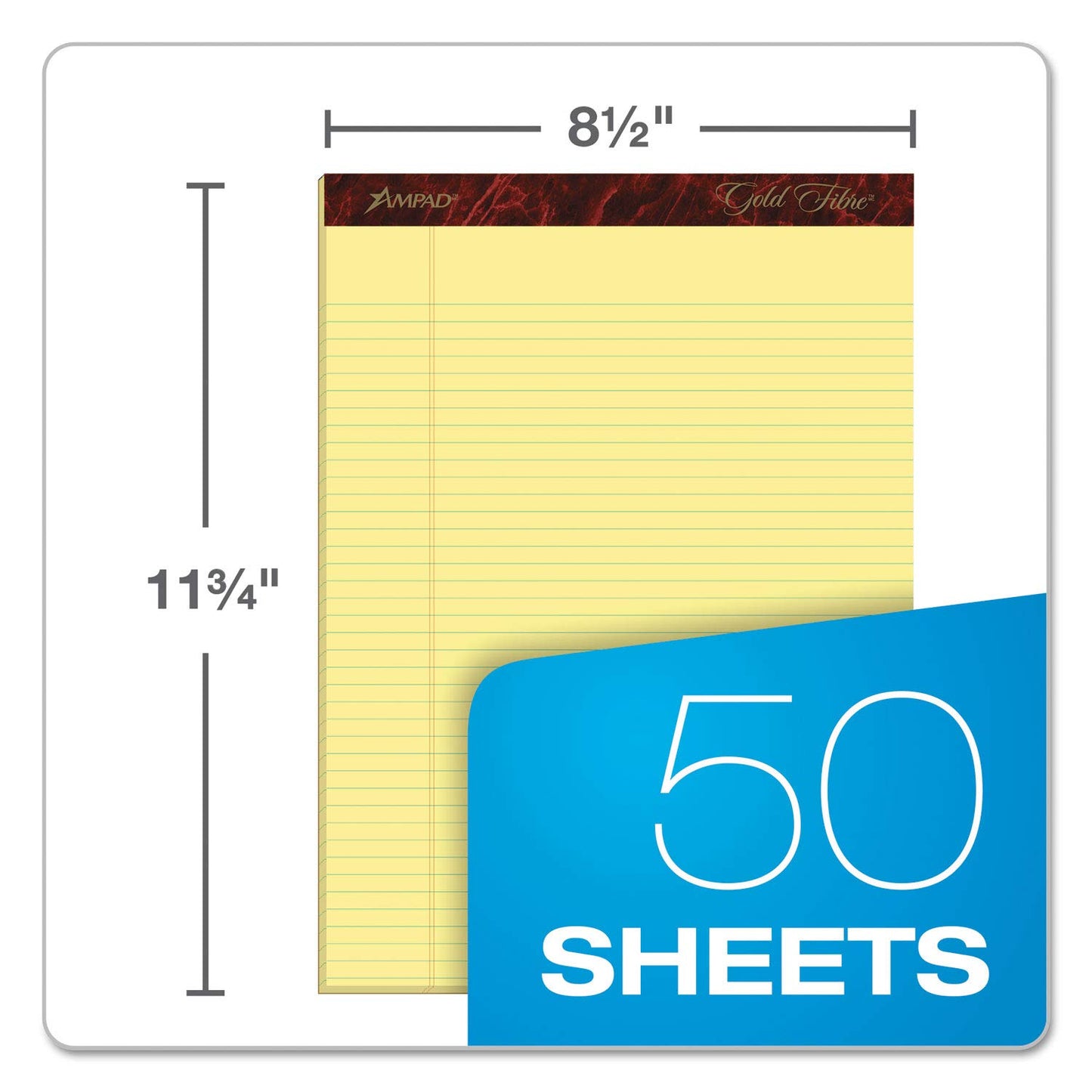 Ampad Gold Fibre Writing Pads, 8-1/2" x 11-3/4", Narrow Rule, Canary Paper, 50 Sheets, 12 Pack (20-022R)