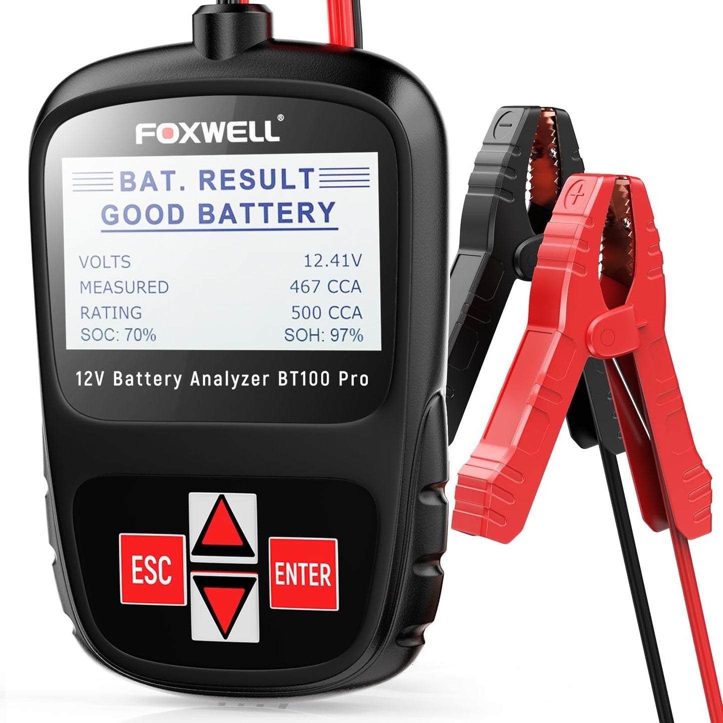 FOXWELL BT100 Pro 12V Car Battery Tester, Battery Load Tester, 100-1100CCA Automotive Alternator Tester Digital Auto Battery Analyzer for Car Truck Motorcycle SUV, Boat, Marine, RV & Pickup