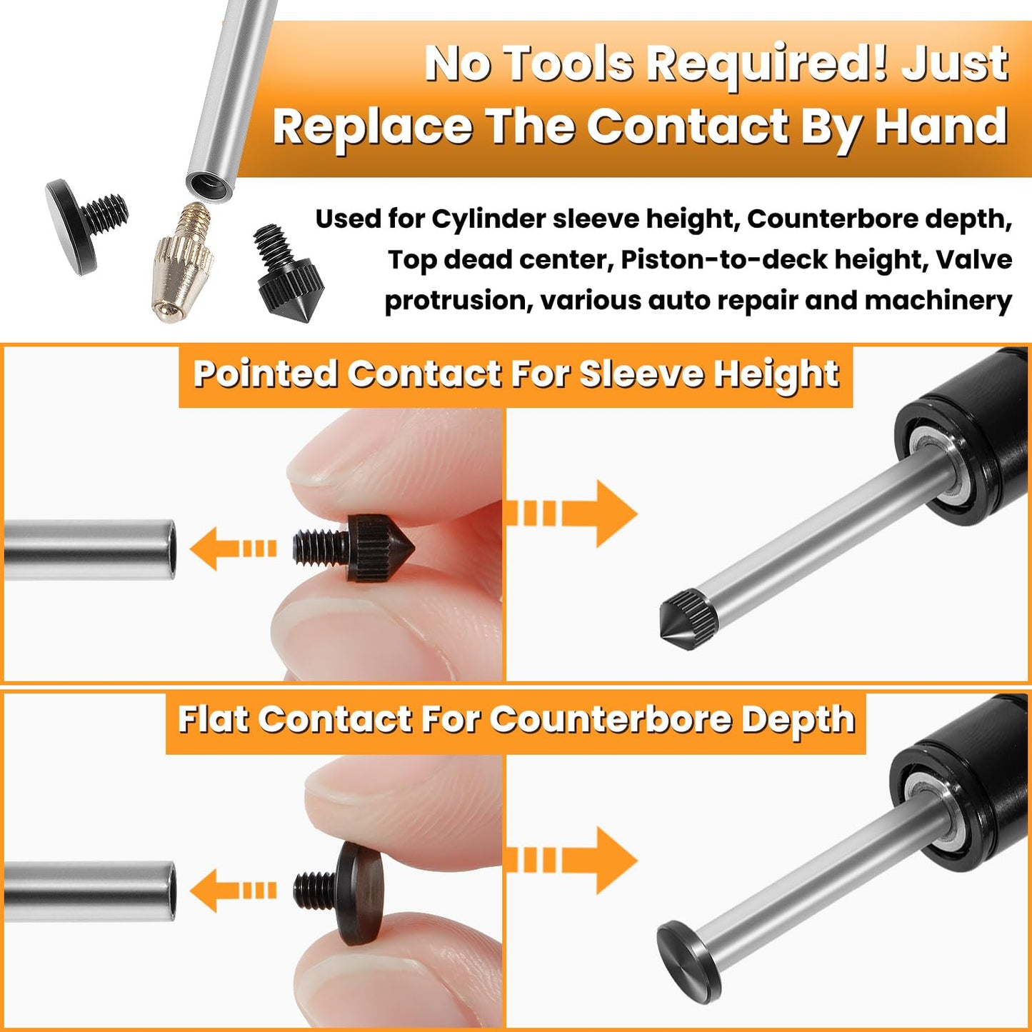 6434 Sleeve Height and Counter Bore Gauge for All Diesel Engines Cylinder Bore Gauge Range 0-1.00", Graduation 0.001", Reading 0-100
