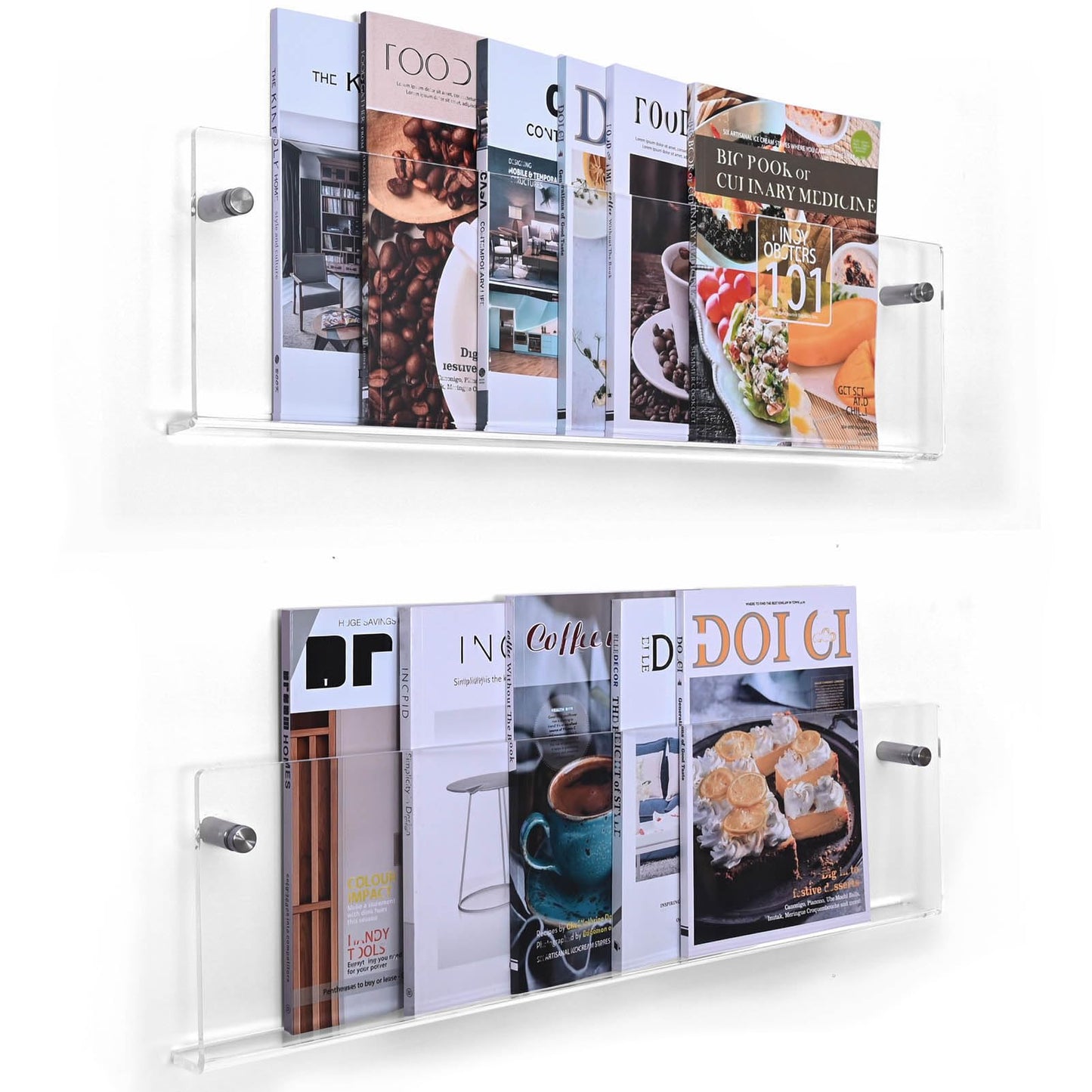 XOHYW 2 Pack 24 Inch Clear Acrylic Magazine Holder, Floating Brochure Display, Invisible Record Holder Magazine Rack, Hanging Bookshelf Literature for Waiting Room, Office, Home