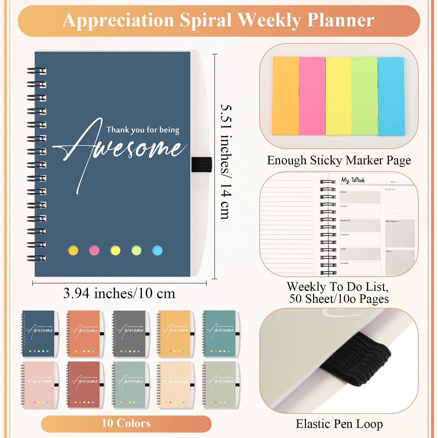 40 Sets Employee Appreciation Gift Bulk for Nurse Teacher Thank You Being Awesome Weekly Planner Notebook Pen Sticky for End of Year Teacher Nurse Staff Coworker Graduation (Plastic,Bright Colors)