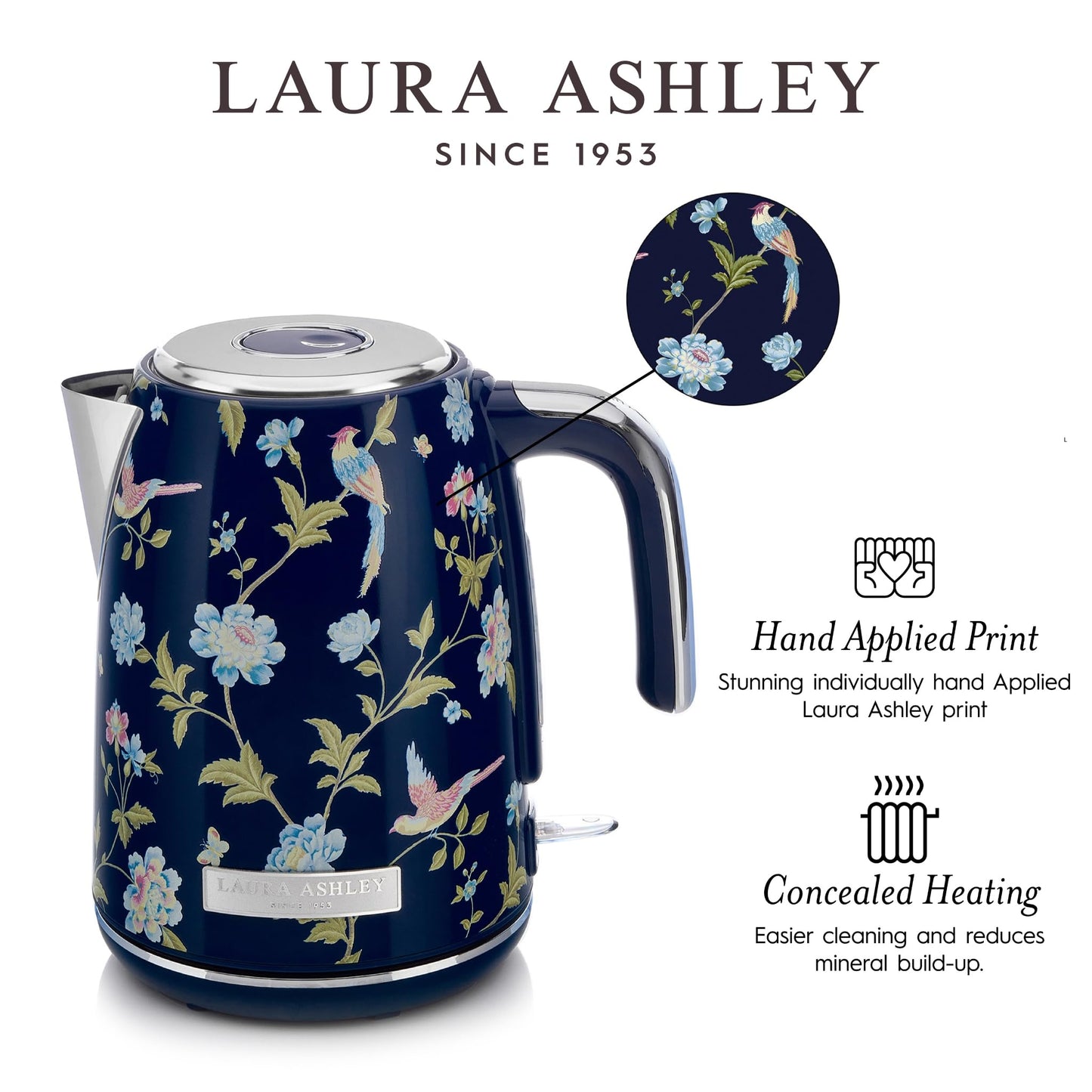 Laura Ashley Stainless Steel Electric Kettle 1.7 Liter - 1500W Rapid Boil Electric Kettles for Boiling Water - Electric Tea Kettles Automatic Shut Off - Overheat & Boil Dry Protection Jug Kettle