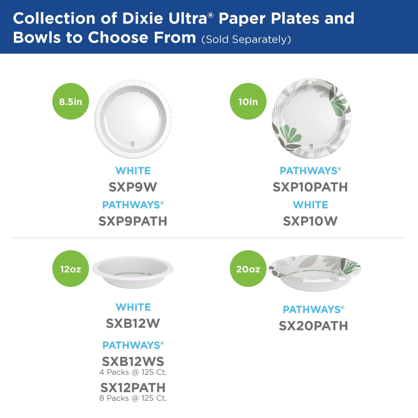 Dixie Ultra 20 oz Heavy-Weight Paper Bowls, Pathways, 500 Count, Bulk Case, 4 Packs/125 Count Per Pack, (Georgia-Pacific #SX20PATH)