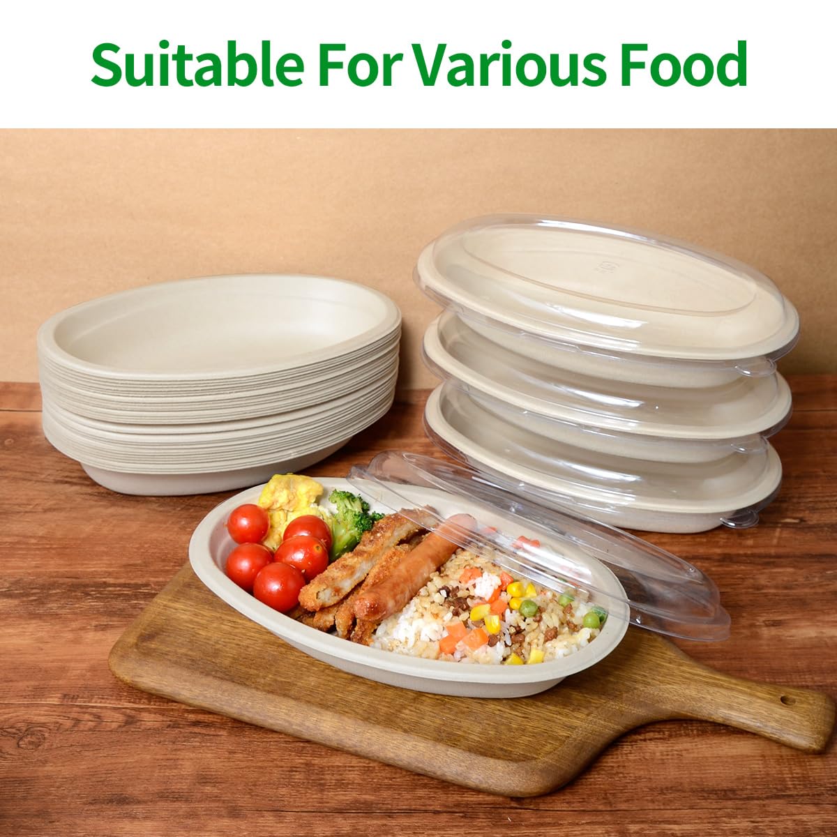 bloomoon 28 oz Oval Disposable Food Containers with Lids 50 Pack,Chipotle Style Bowl Oval with Lid Meal Prep Containers Disposable for Salad,Nacho,Taco,Lunch (50 Bowls 50 Lids)