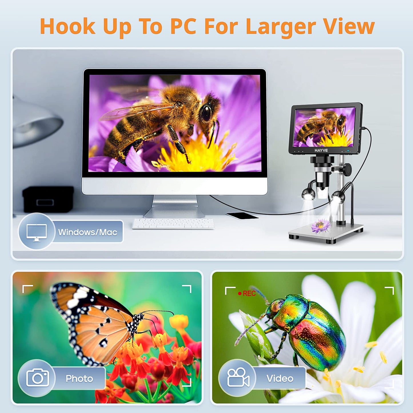 7" LCD Digital Microscope, 1200X Magnification for Coin PCB Circuit Repair Soldering, 12MP Camera Sensor Coin Microscope，32GB TF Card，Wired Remote, 10 LED Light, Compatible with Windows/Mac OS