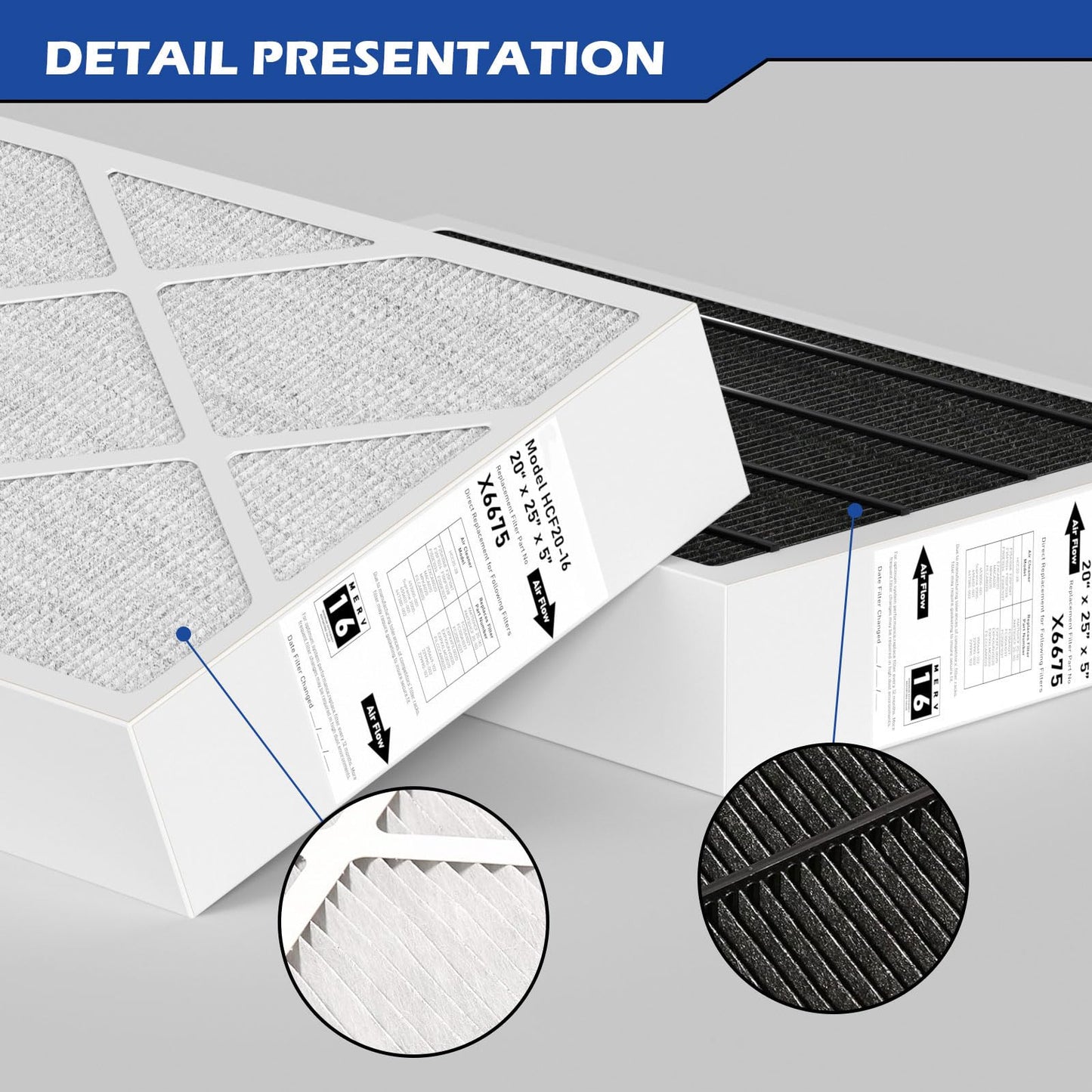 Pitymody X6675 Merv 16 Air Filter 20x25x5 Efficient Air Filter Compatible with Lennox X6675 and Lennox HCC20-28 Furnace HVAC System, Part Number HCF20-16 1 Pack