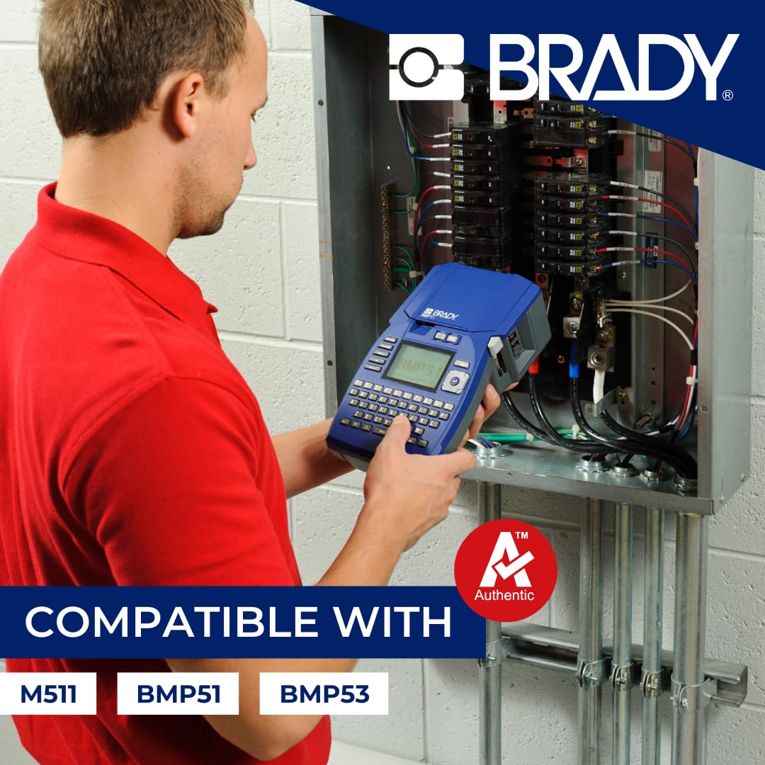 Brady Authentic (M5C-1500-595-WT-BK) All-Weather Vinyl Labels 1.5 in W x 25ft Black on White. for use with BMP51, M510, and M511 Label Printers.