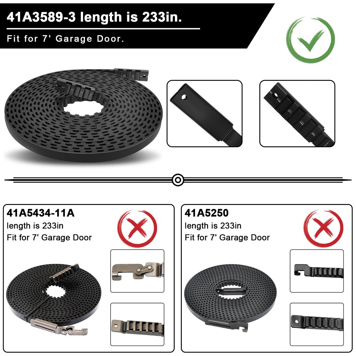 41A3589-3 41A3589-12 Garage Door Opener Belt for 7' Garage Door, Compatible with Lift-Master/Chamberlain/Craftsman Garage Door Opener Models 1270, 1280, 1280R, 8100, 8100M, 8200, 9200, 9500