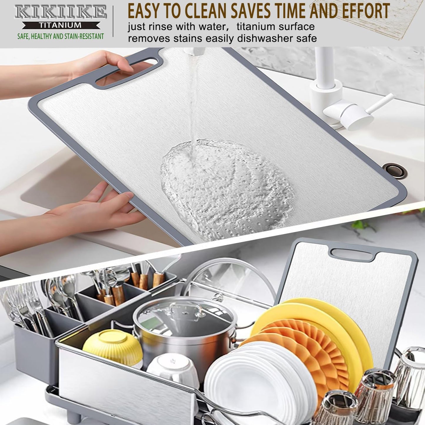 Titanium Cutting Board Double-sided non-slip silicone edging Pure Titanium Cutting Boards for Kitchen - Double-Sided Food-Grade Chopping Board Non-Stick Durable and easy to clean (Small)