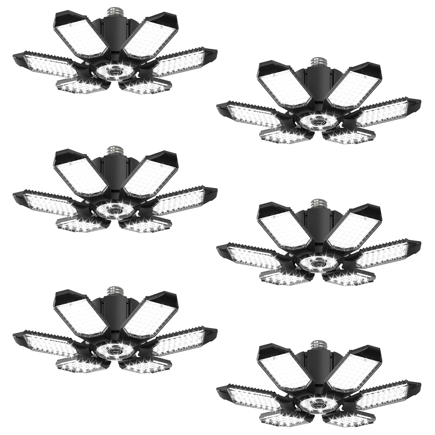Adiding LED Garage Ceiling Light - 6 Pack Adjustable 60000lm Bright LED Basement Light 6 Deformable Panels 6500K Shop Lights Screw in E26 E27 Bulb Socket for Workshop Storage Room Warehouse Attic