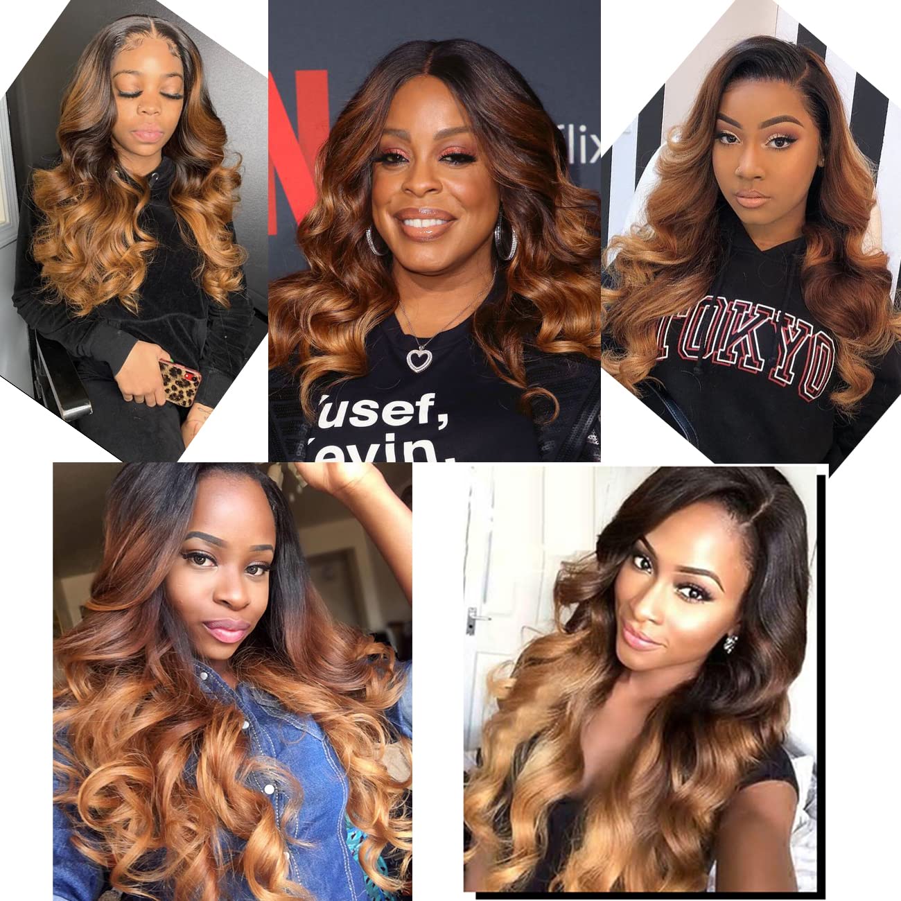 Ombre Bundles With Closure Loose Wave Bundles With Closure Human Hair Bundles With Closure 100% Brazilian Virgin Human Hair 3 Bundles With 4x4 Lace Closure Ombre Color T1B/4/30 (14 16 18+12)