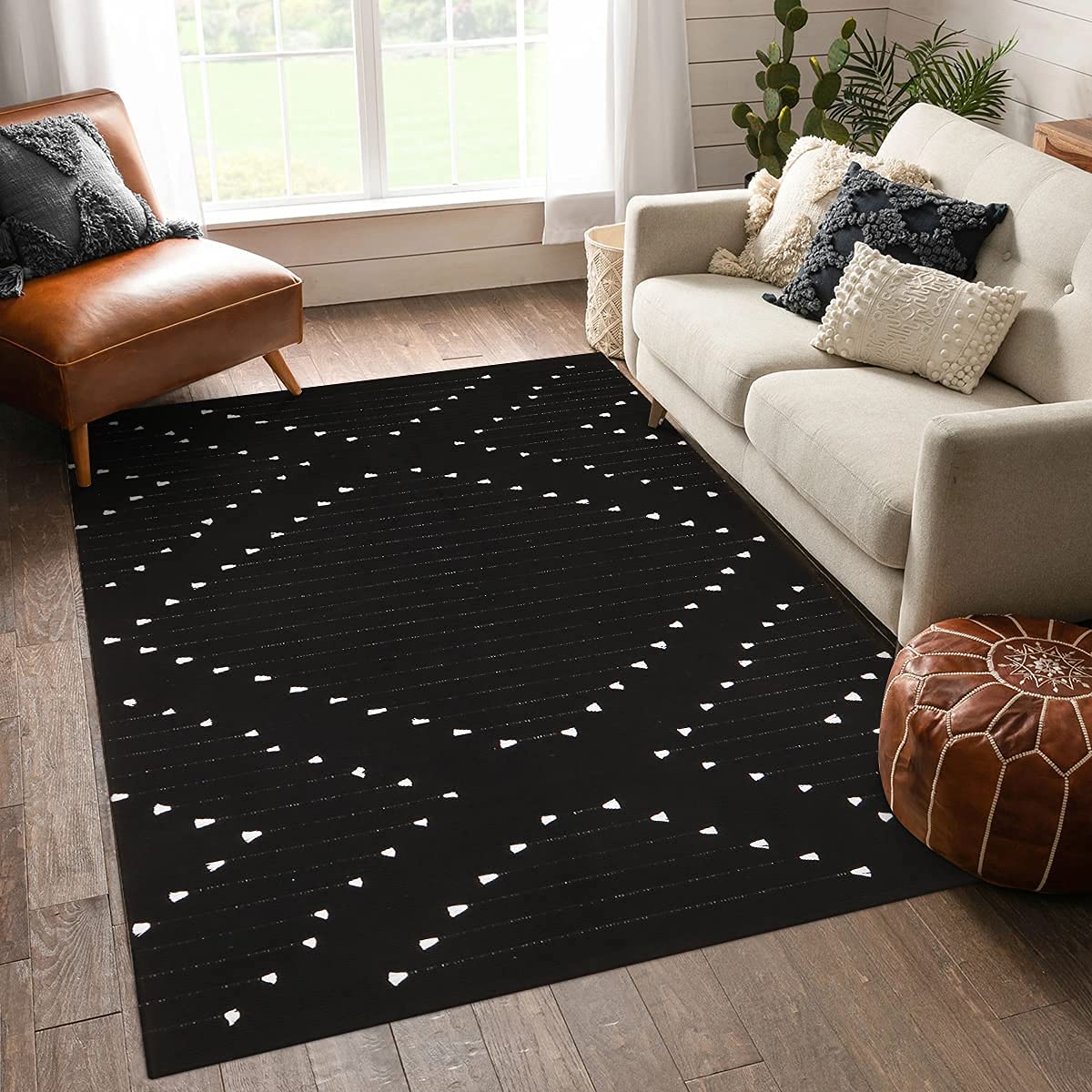 LIVEBOX Boho 4x6 Washable Rug for Bedroom,Black and White Living Room Rugs, Moroccan Cotton Woven Indoor Carpet,Large Throw Area Rug for Entryway Dining Room Porch