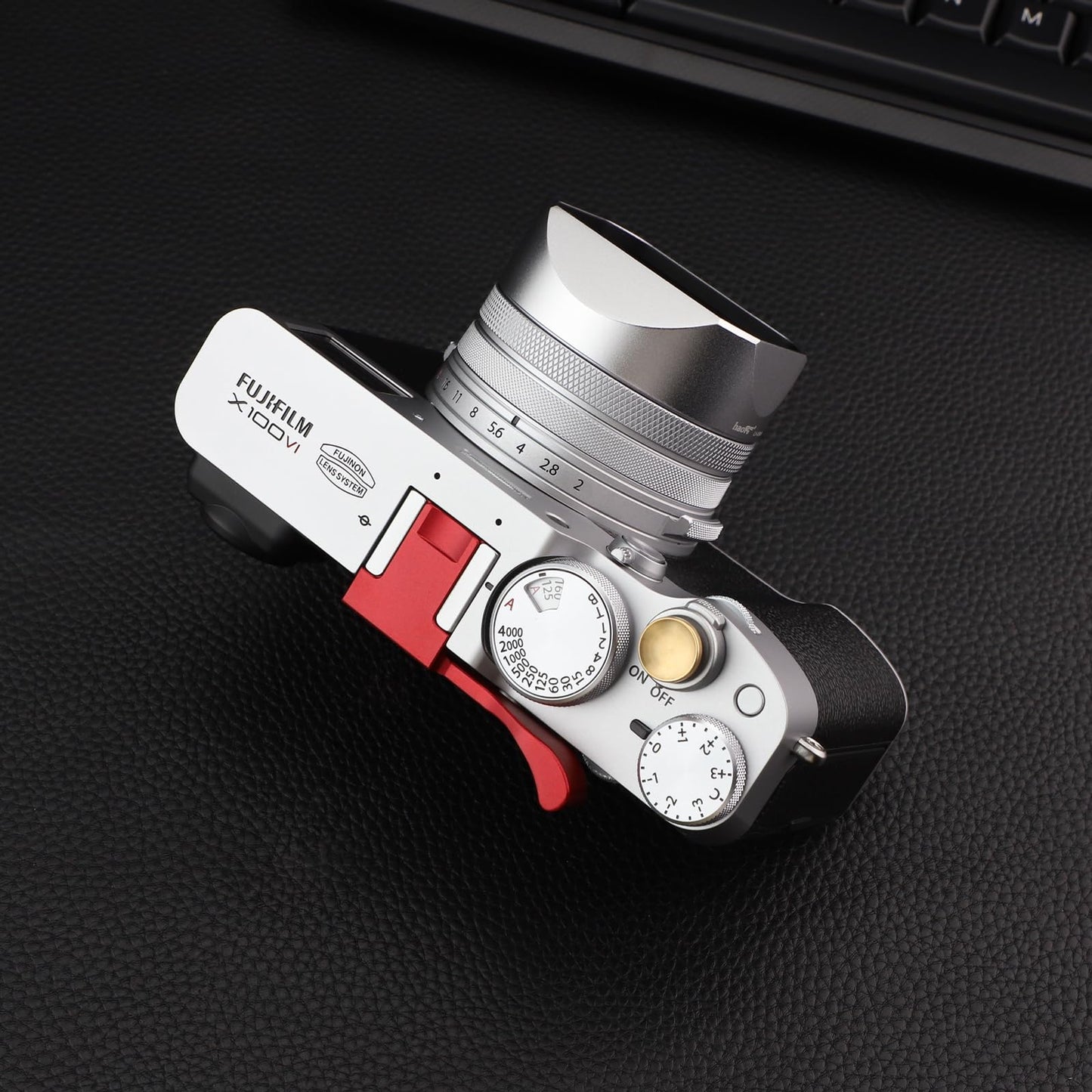 Haoge LH-X54W Square Metal Lens Hood with 49mm Adapter Ring for Fujifilm X100VI Fuji X100V Camera Silver