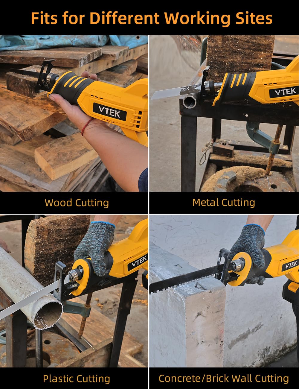 VTEK Brushless Cordless Reciprocating Saw,3 Level Speed Setting,Cordless Power Reciprocating Saw,0-3000RPM Reciprocal Saw,Reciprocating Saws for Woods/Metal/Plastic/Brick Cutting