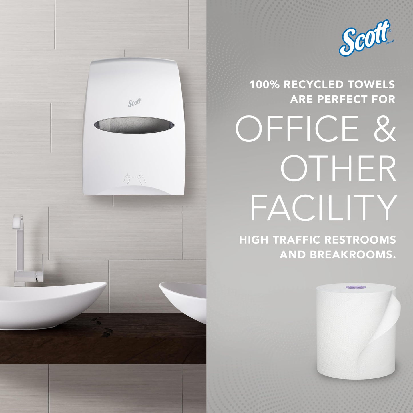 Scott® Essential 100% Recycled Hard Roll Paper Towels, Bulk (58423), Hardwound, Absorbency Pockets™, White, Fits Scott Essential Purple Core Dispensers (6 Rolls at 700' Each, 4,200'/Case)