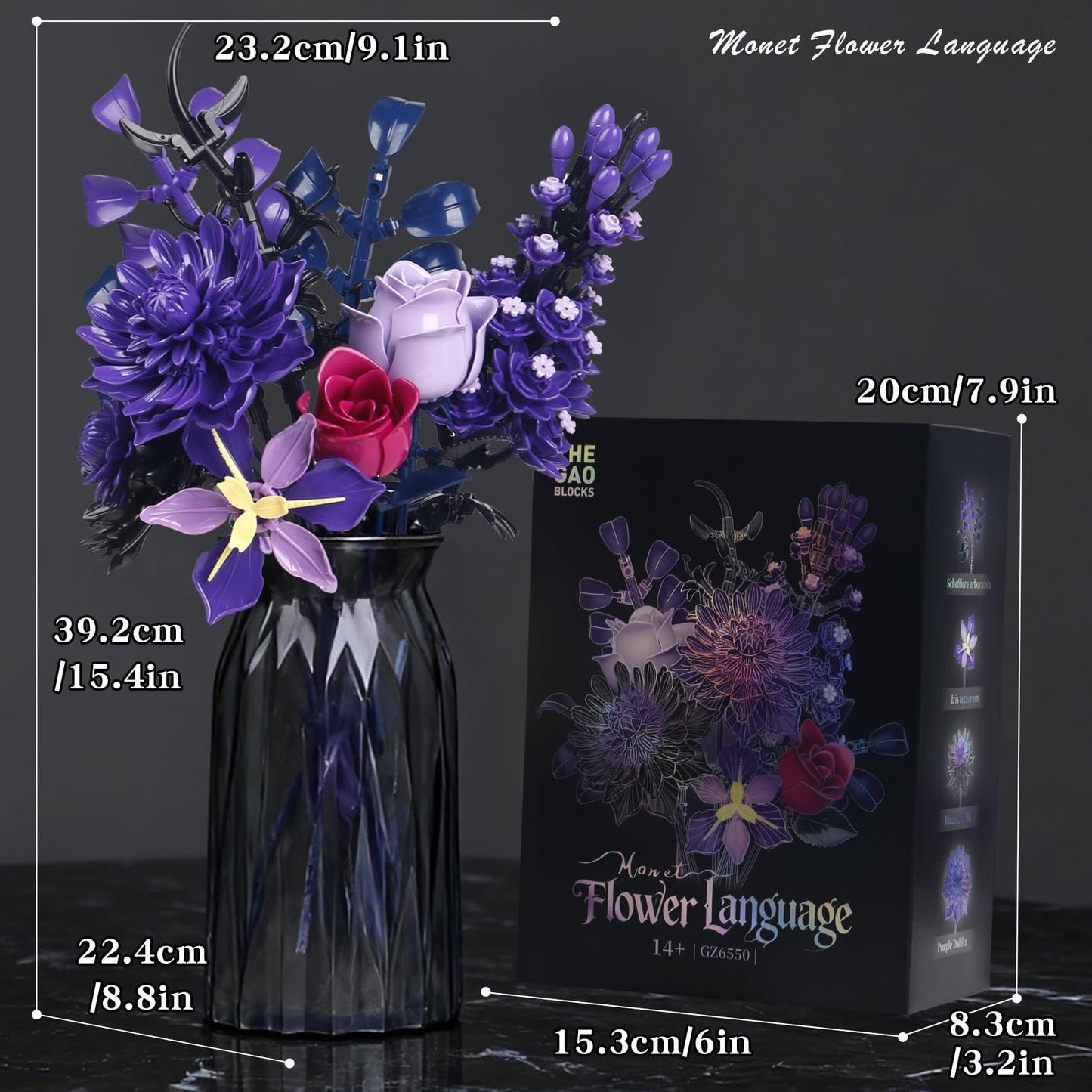 8 Exquiste Flower Bouquet Building Blocks,DIY Artificial Botanical Flowers Collection for Decoration or Display,Memorable Present for 14+ Boys,Girls or Adults