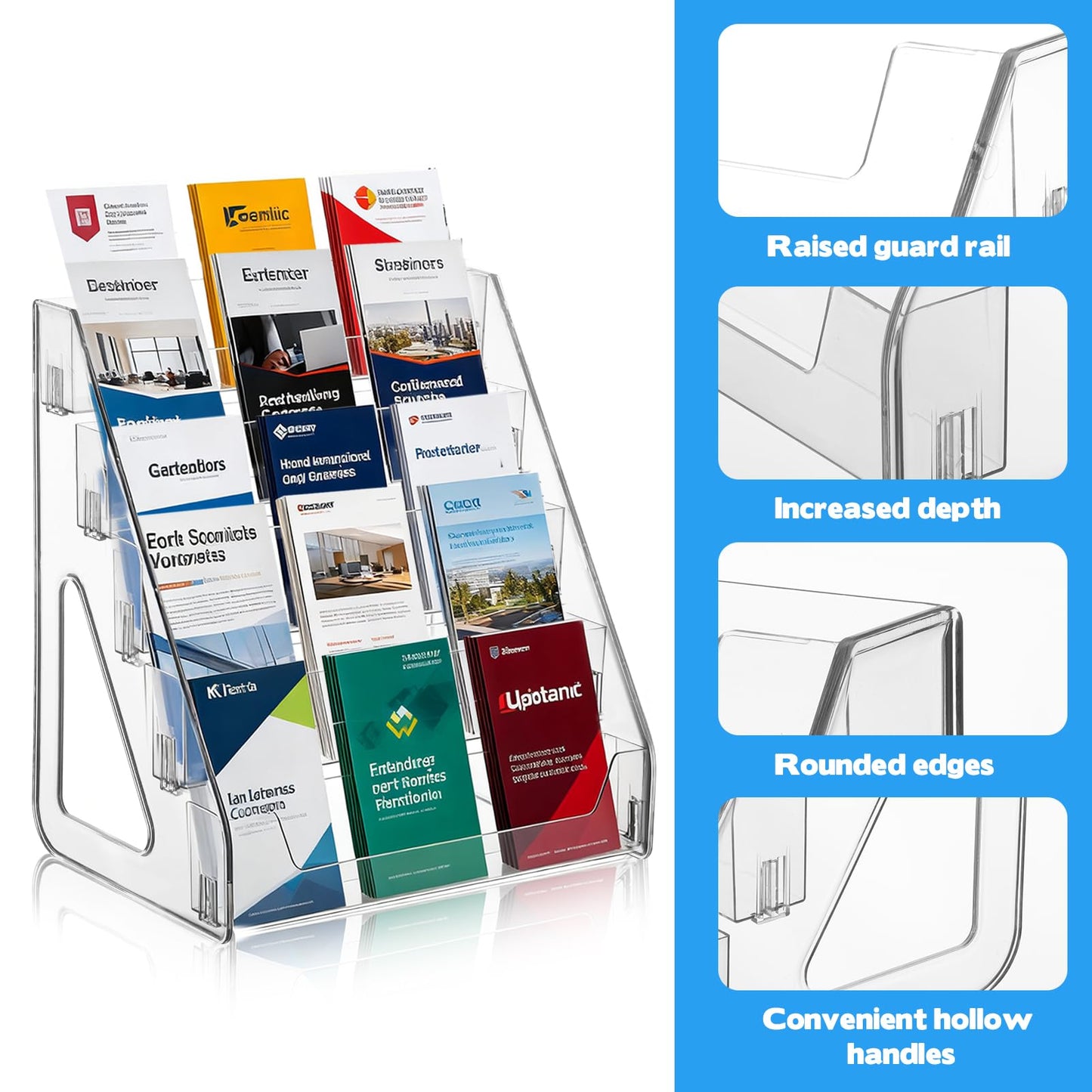 YEXEXINM 2 Pack 5 Tier Brochure Holder 12x13 Inch Acrylic Literature Display Stand Holds 3 Brochures in One Row Clear Pamphlet Holder Display Stand for Flyers Booklets Table Signs Office Store Home