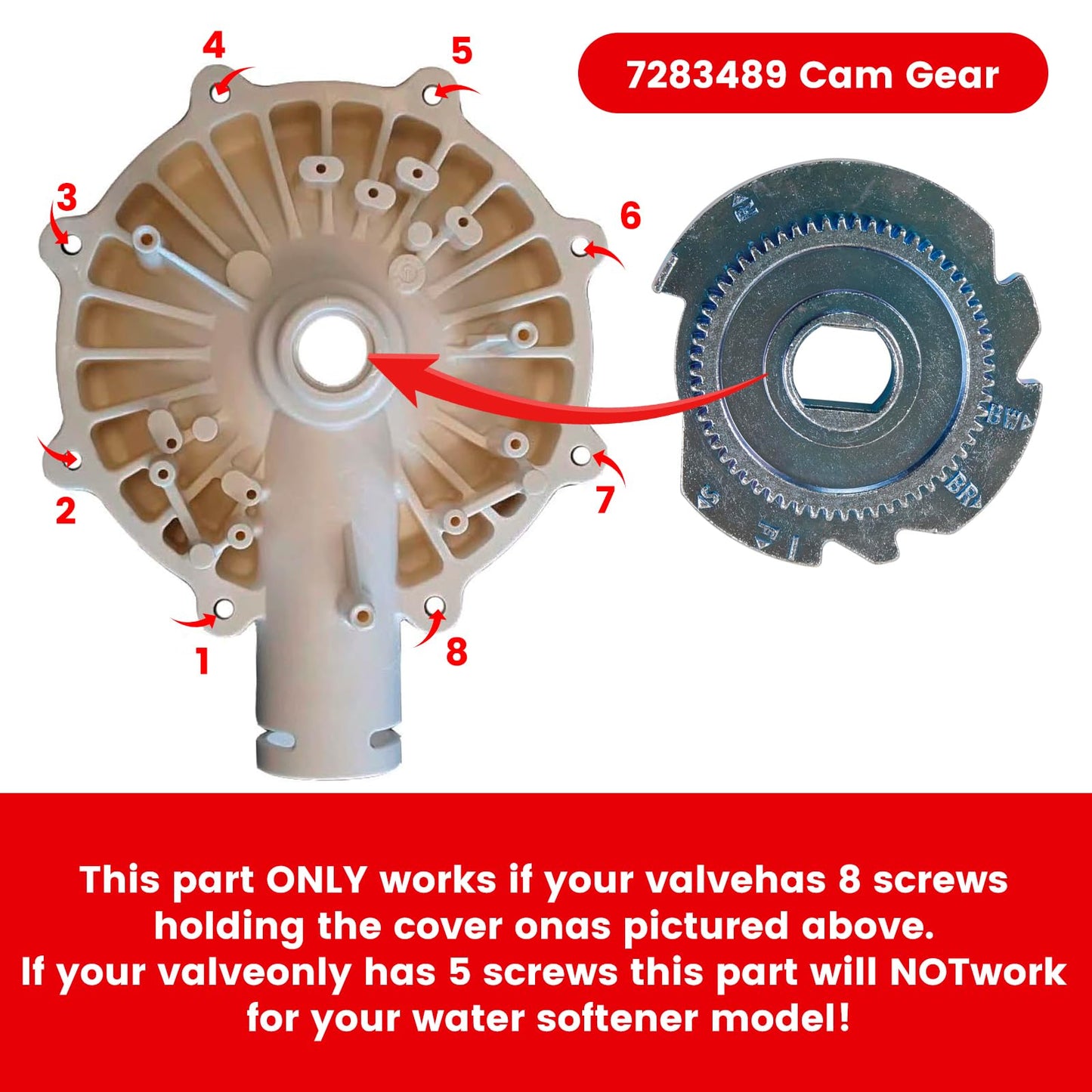 7384691 7286039 Water Softener Motor and Cam Gears Kit for High Flow 1" Systems, Replaces 7281291, 7234731, 7228900, 7223015, 7228544, 7252381, 7250622, WS26X10021, WS26X21821, OEM with Screws