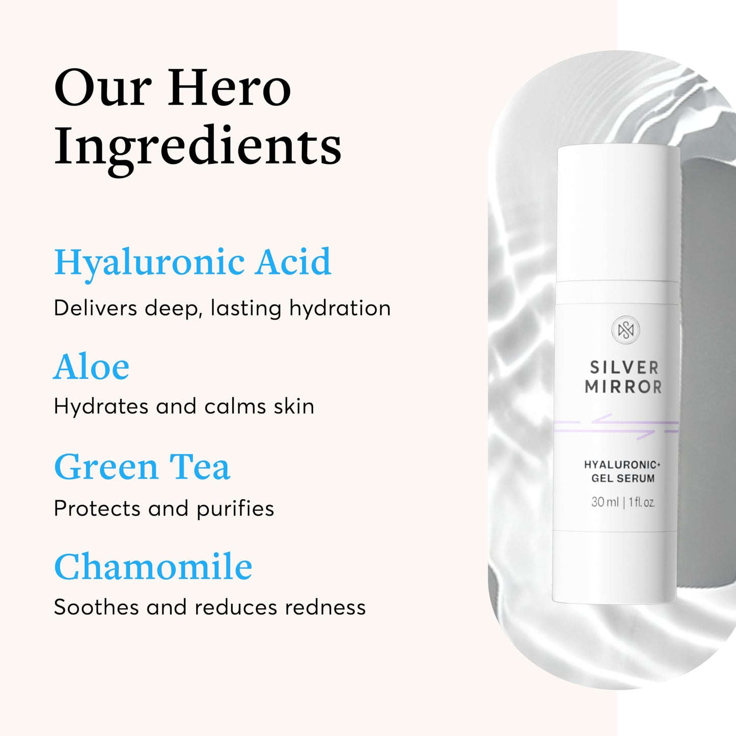 Silver Mirror Hyaluronic Acid Face Serum for All Skin Types, Skincare Solution, Hydrating and Moisture-Locking Serum, Lightweight Facial Serum, 1 fl oz