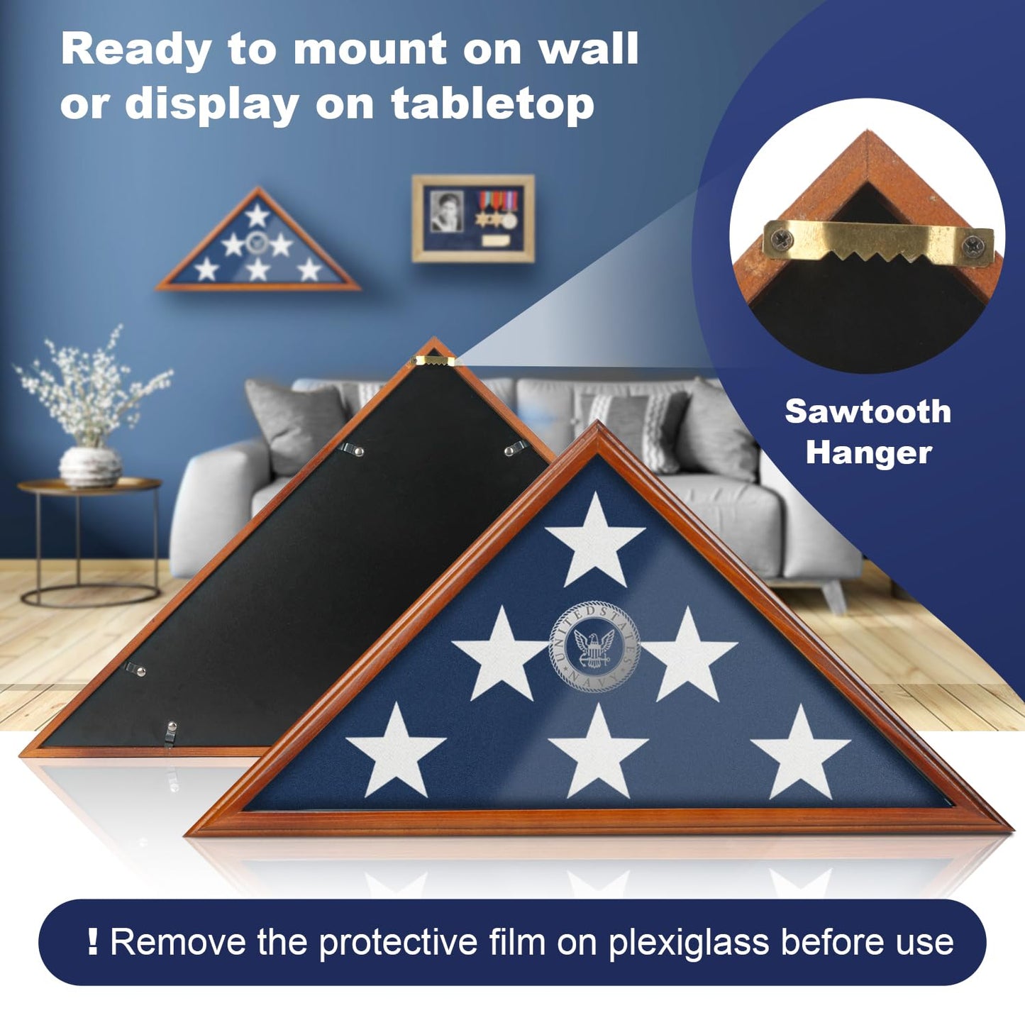Flag Display Case for Burial Flag, 9.5x5' Wooden Military Flag Box Case Display for Wall or Table Top, Flag Holder for Veteran Burial Flag Display Case, Military Flag Frame (Brown)