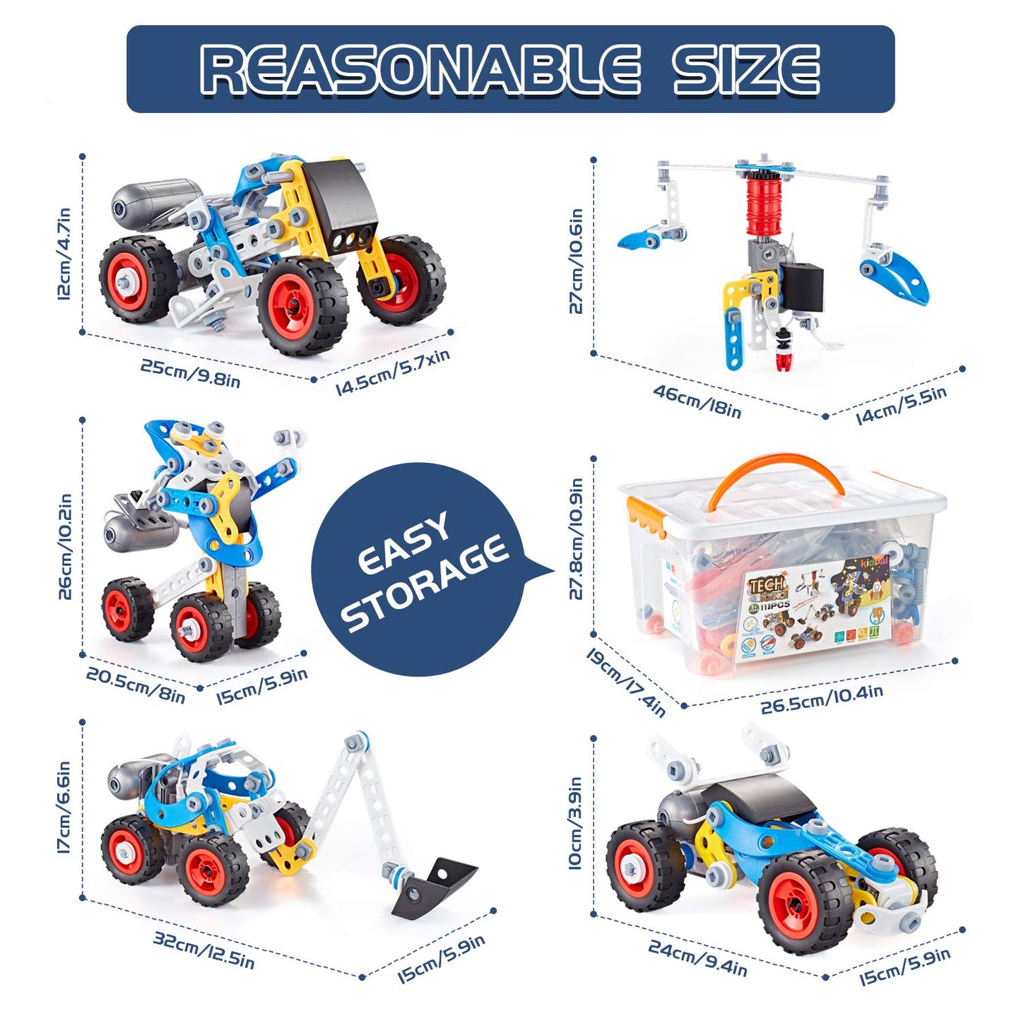 Erector Set for Boys 6-12, Building Toys for Kids Ages 4-8, 5 in 1 STEM Toys Ages 4-7 with Electric Power Motor, Construction Toys for Age 5 7 8 9 Years Old, 113 PCS DIY