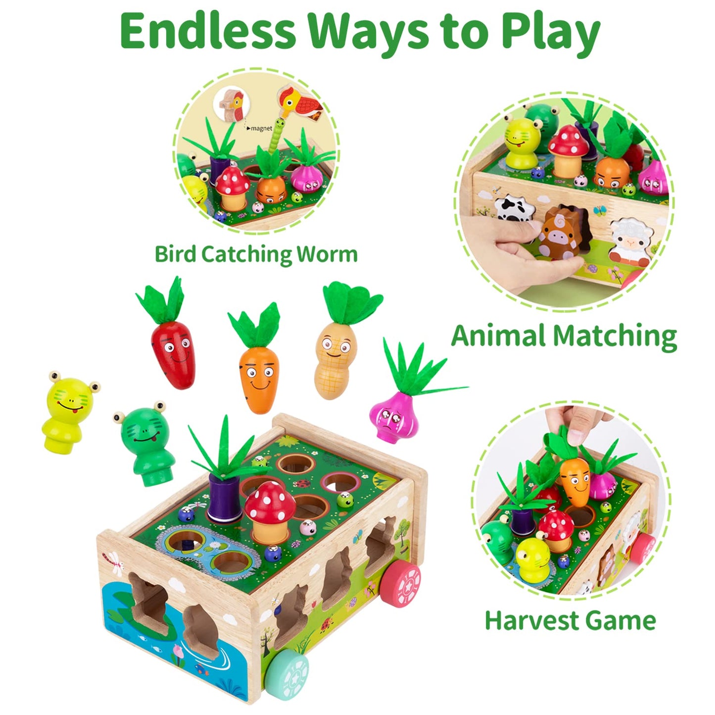 Montessori Wooden Toddler Toys for 1 2 3 Years Old Boys Girls, Shape Sorting Toys First Birthday Gifts for 1-2 Years, Wood Animal Farm Car Preschool Educational Fine Motor Skills Toy