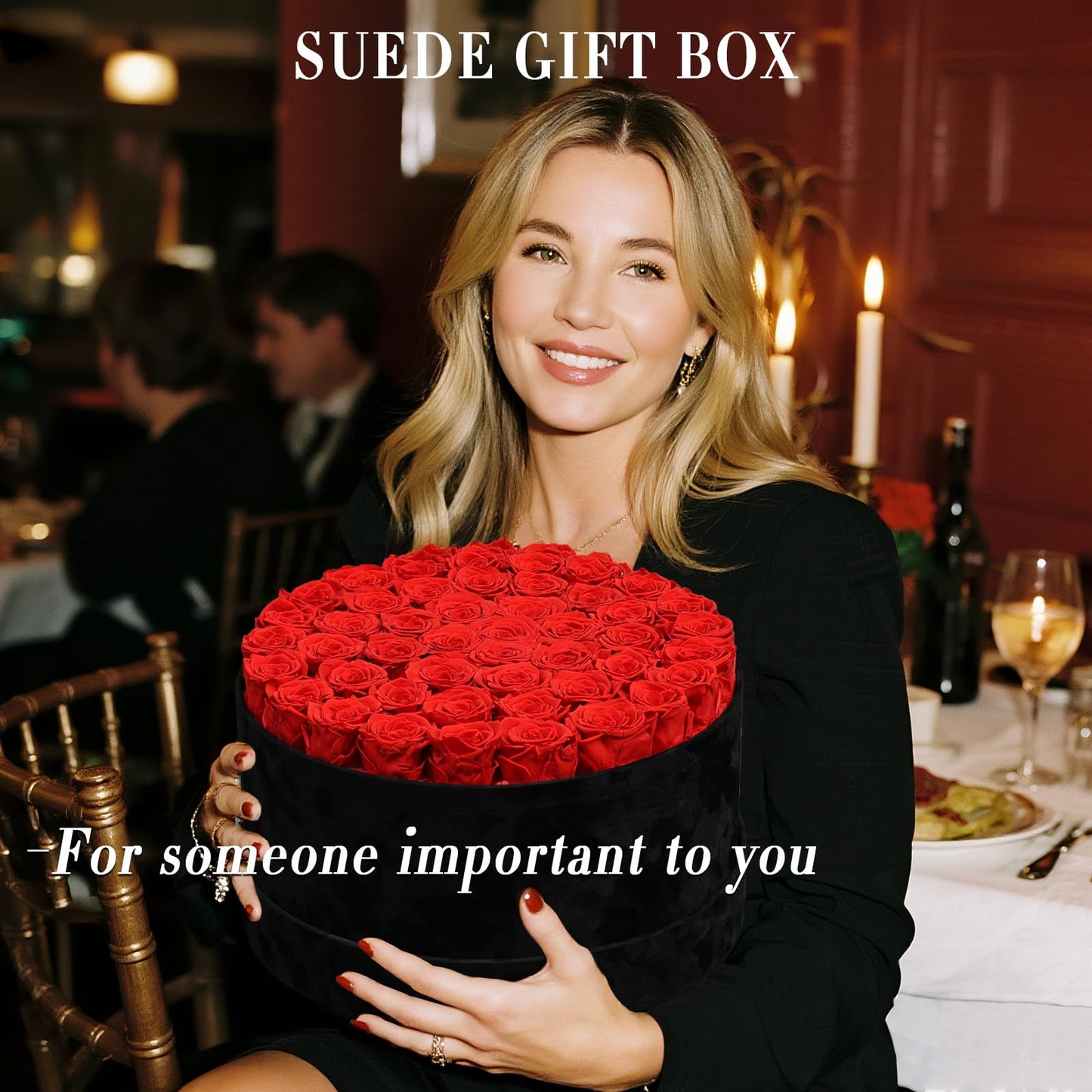 47 Flowers, Luxury Real Preserved Roses in a Suede Box, Forever Roses in a Box, Red Roses Bouquet, Anniversary, Proposal, Wedding, Birthday Gifts for Women, Mom, Girlfriend, Wife, Her