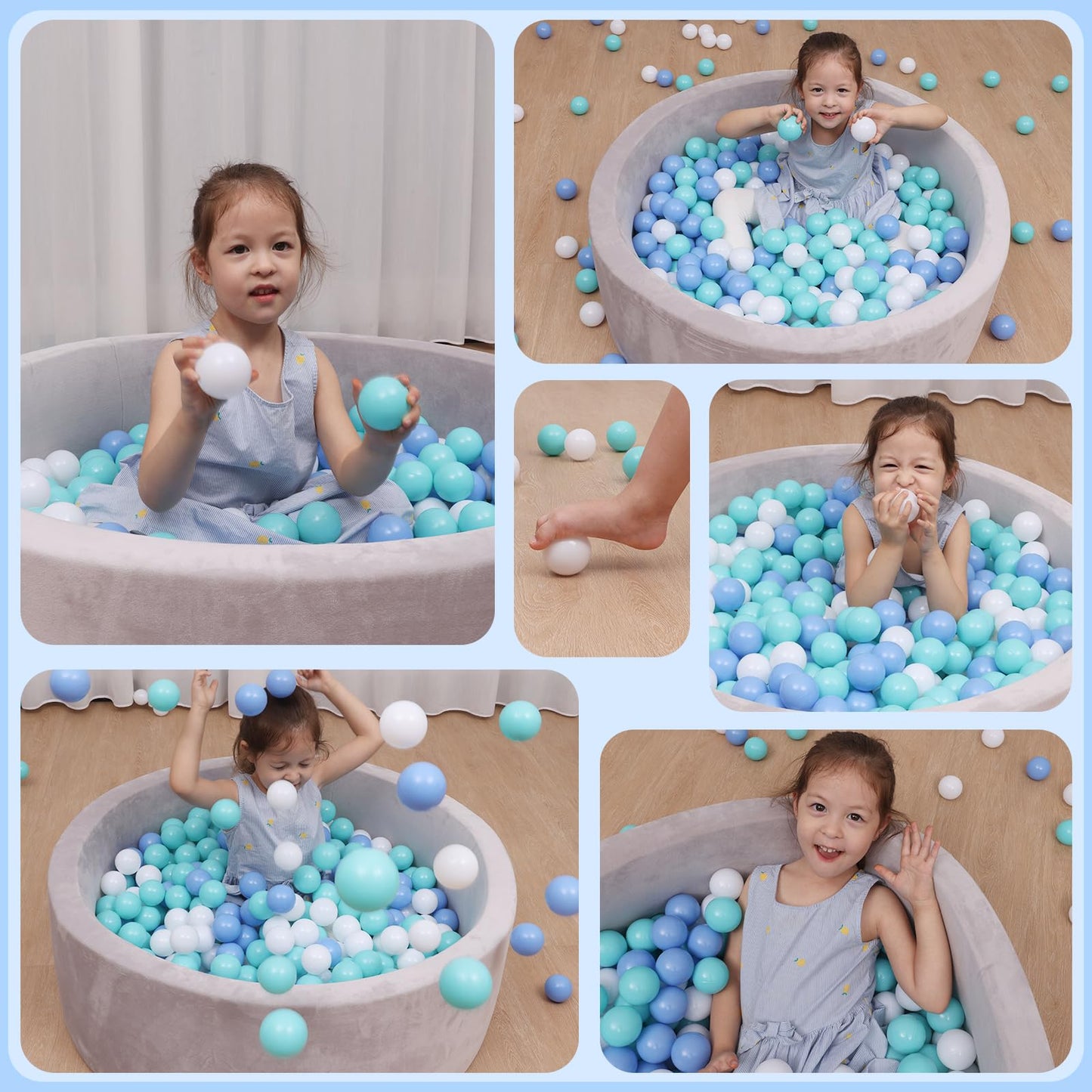 MoonxHome Ball Pit Balls Crush Proof Plastic Balls for Children's Toy Balls Macaron Ocean Balls 2.15 inch Pack of 100 White&Green&Blue