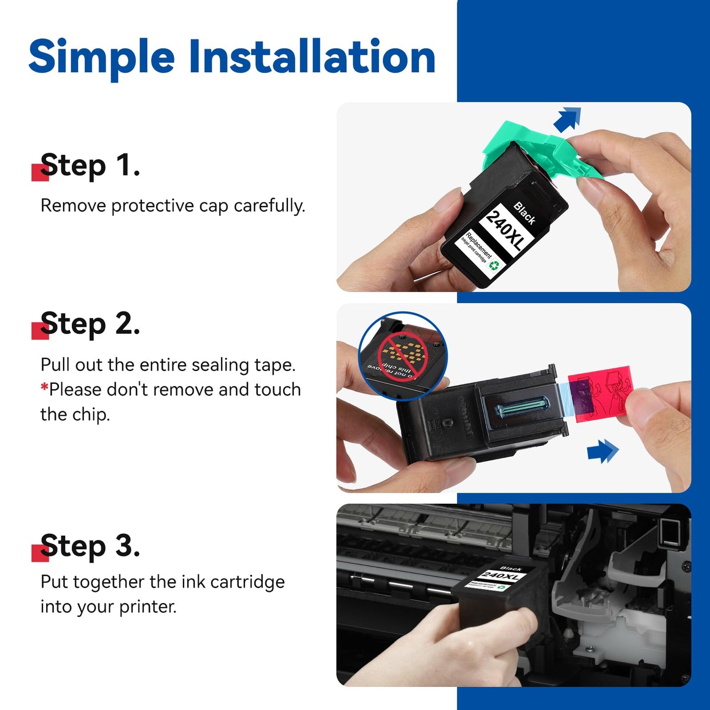 GoFlowmo Compatible Ink Cartridge Replacement for Canon 240XL 241XL Combo 240 241 XL Compatible for MG3620 MG3600 MG3520 TS5120 MG2120 MG2220 MG3220 Printer Ink Cartridge(2 Black 1 Color, 3 Pack)