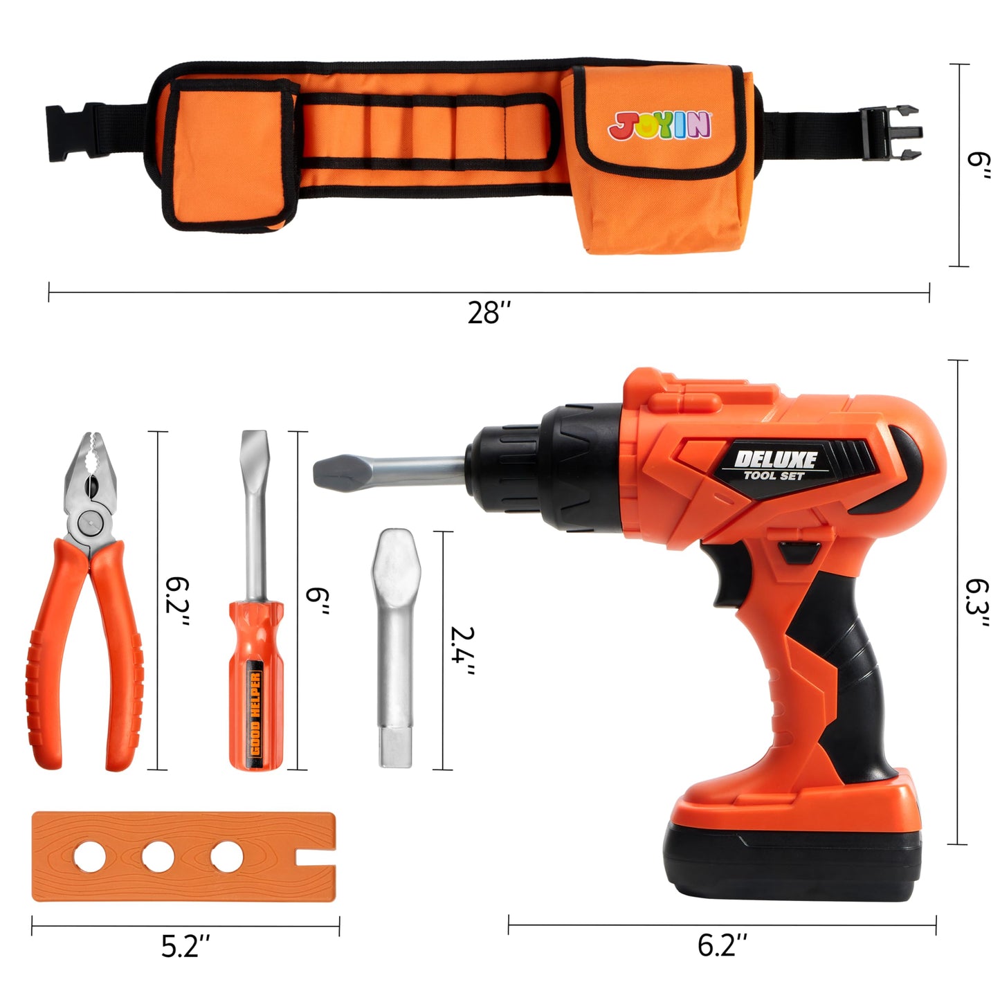 JOYIN 19Pcs Kids Tool Set, Construction Belt & Electronic Drill, Pretend Role Play Toddler Power Toy for Boys Girls, Easter Basket Stuffers Birthday Gifts Outdoor Preschool Ages 3 4 5 6 7 Years Old