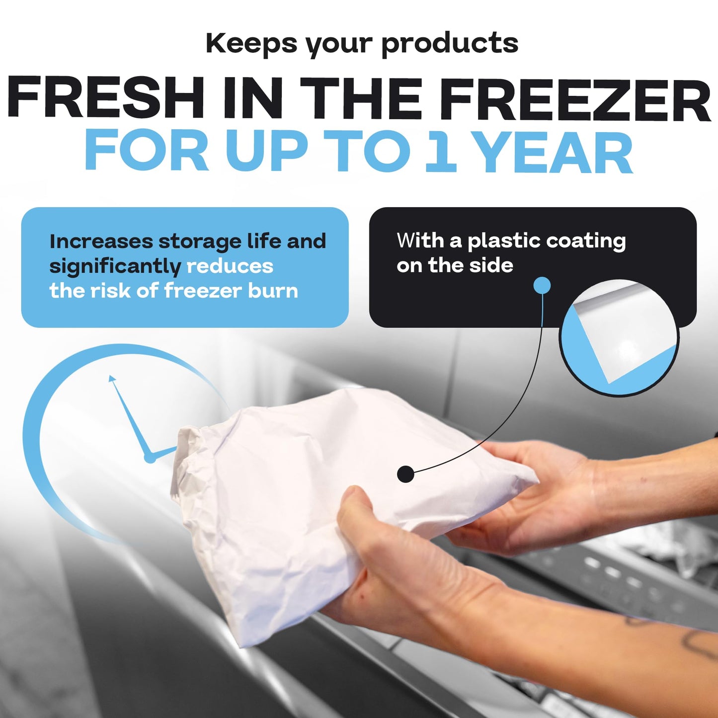 Freezer Paper Roll 24" x 1800" (150 feet) - USA-made White Paper for Freezing Food - Freezer Material with Special Coating for Meat & Fish - Strong Barrier Against Air and Moisture by IDL Packaging