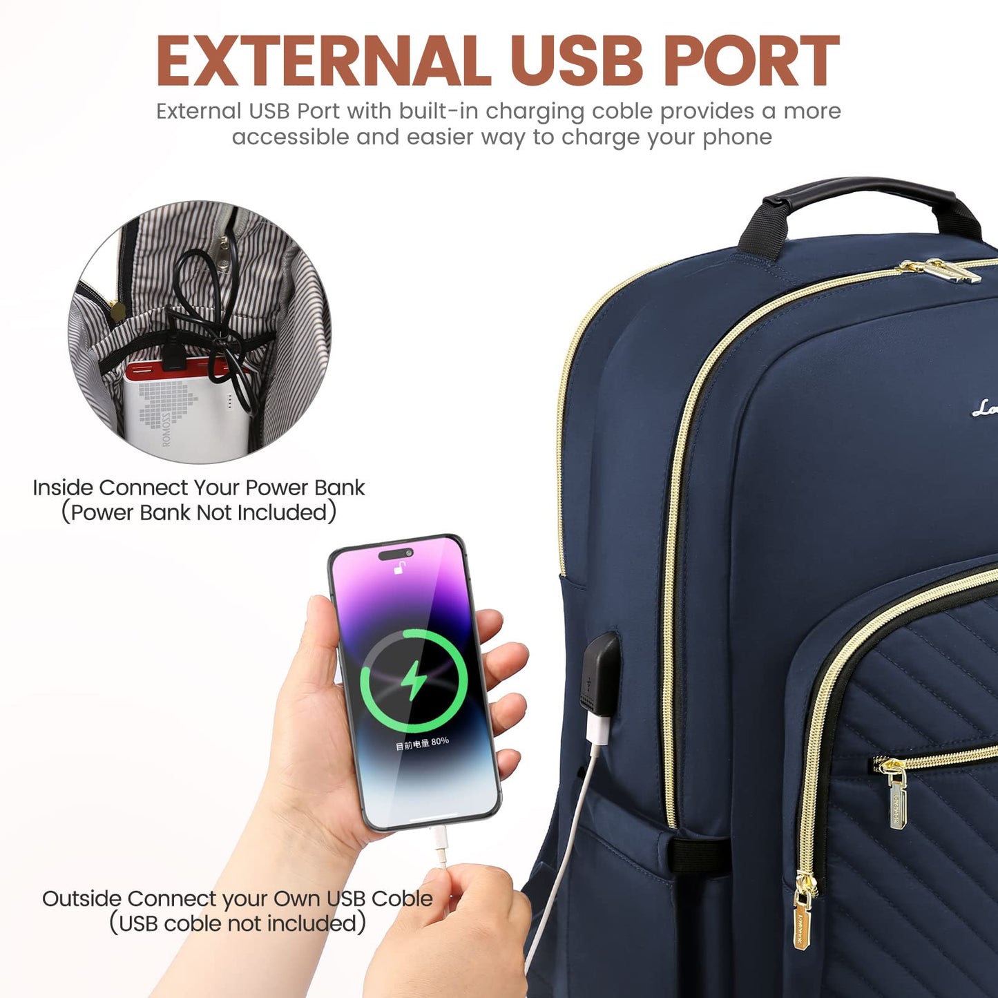 LOVEVOOK Laptop Backpack for Women 15.6 inch,Cute Womens Travel Backpack Purse,Professional Laptop Computer Bag,Waterproof Work Business College Teacher Bags Carry on Backpack with USB Port,Navy Blue