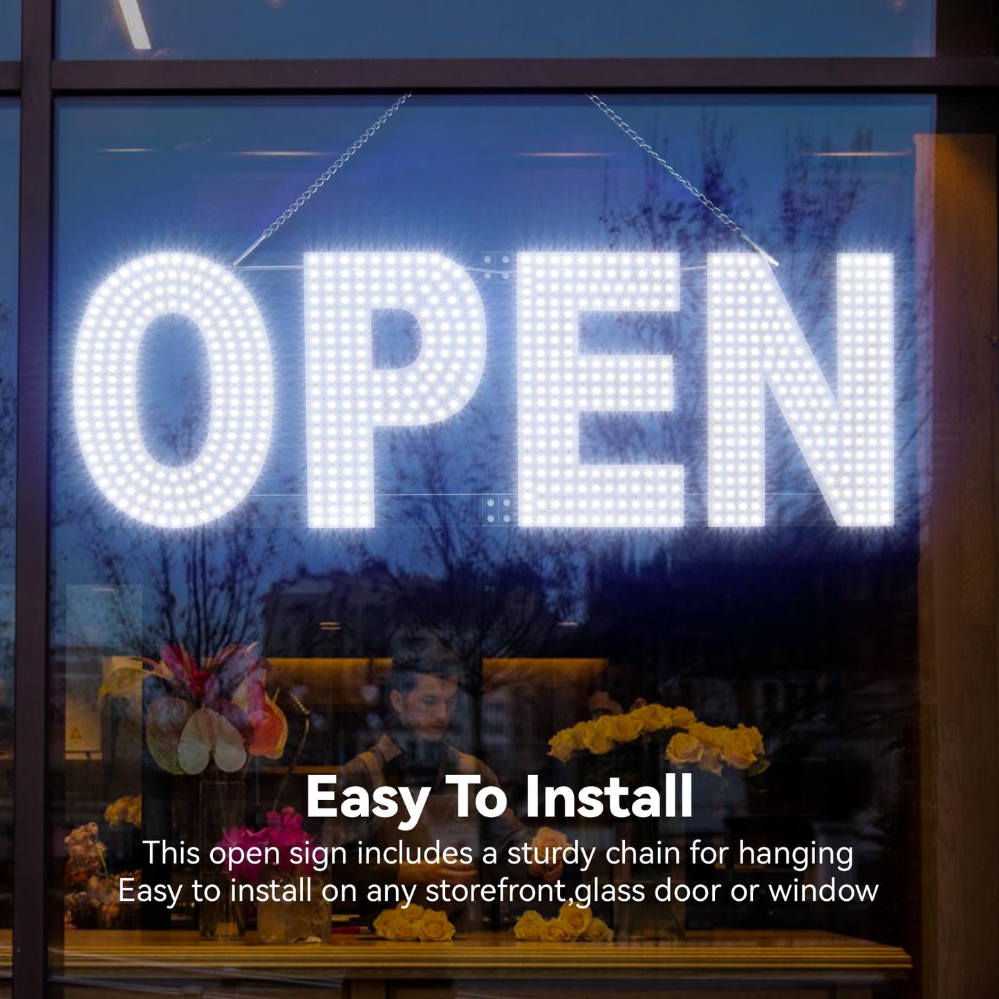 Thirdpolite Open Signs for Business, 30"x10" Dimmable Large LED Open Light Up Sign with Hanging Installation for Salon Gym Cafes Store Office Bar Hotel Pubs Cold white