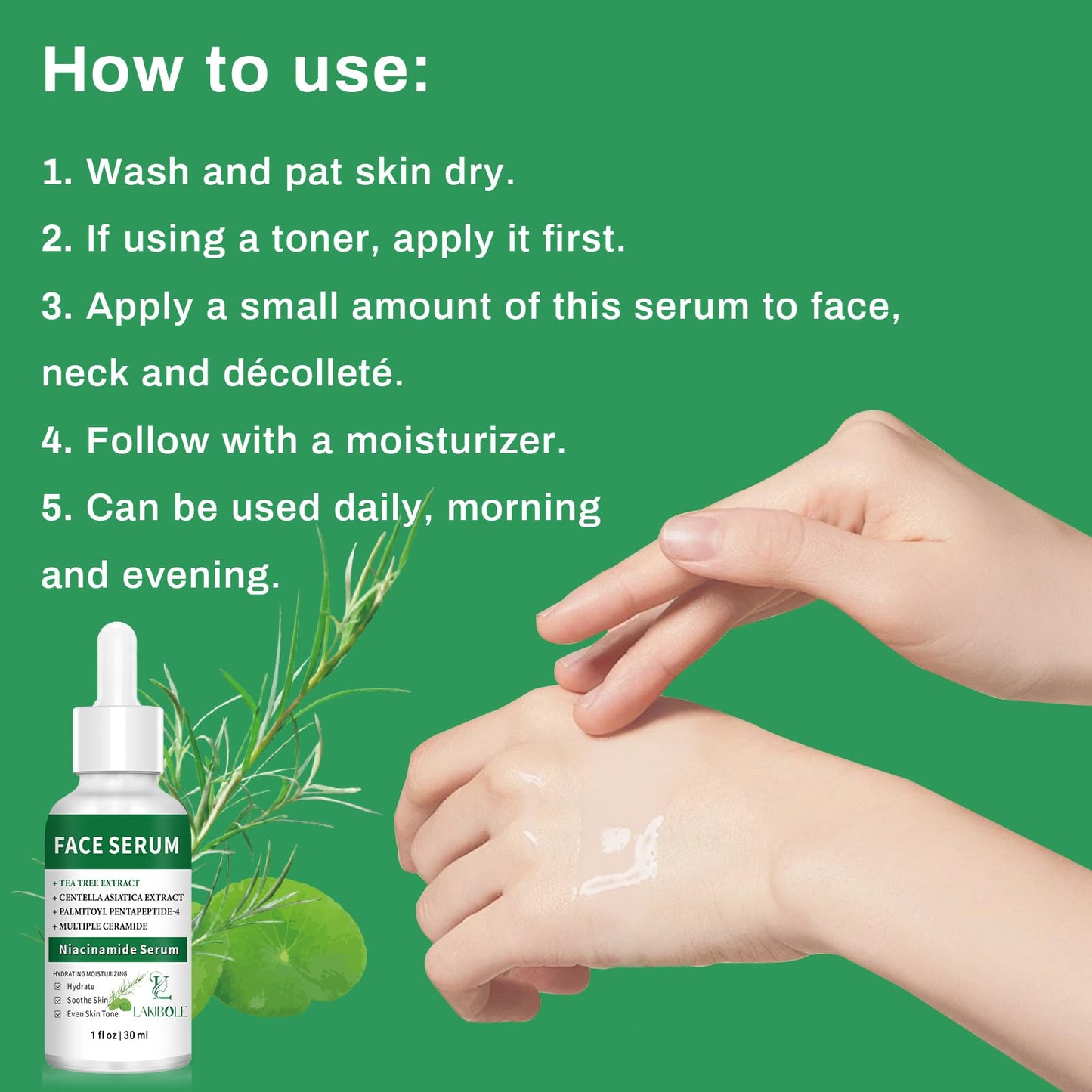 3 Pack 5% Niacinamide Serum with 4% Tea Tree Extracts & 1% Centella Asiatica Extracts for Hydration and Even Tone (1fl.oz/30ml Each)