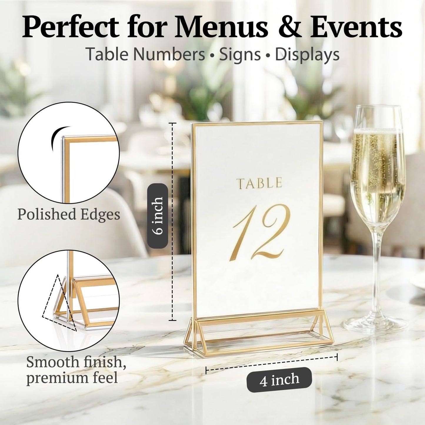 Daofary Acrylic Sign Holder 4x6, 14 Pack Double Sided Clear Gold Frame Tabletop Display, Menu Flyer Table Number Holder for Wedding Reception and Restaurant Tables