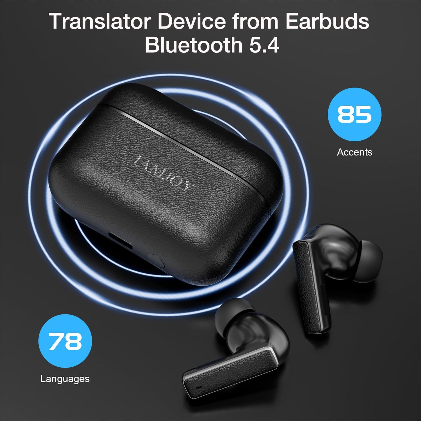 IAMJOY AI Translation Earbuds, 163 Language Two-Way Translator Device with Bluetooth and APP Built-in 6 Mics, 42dB Hybrid Noise Cancelling Language Translator Earbuds, Black