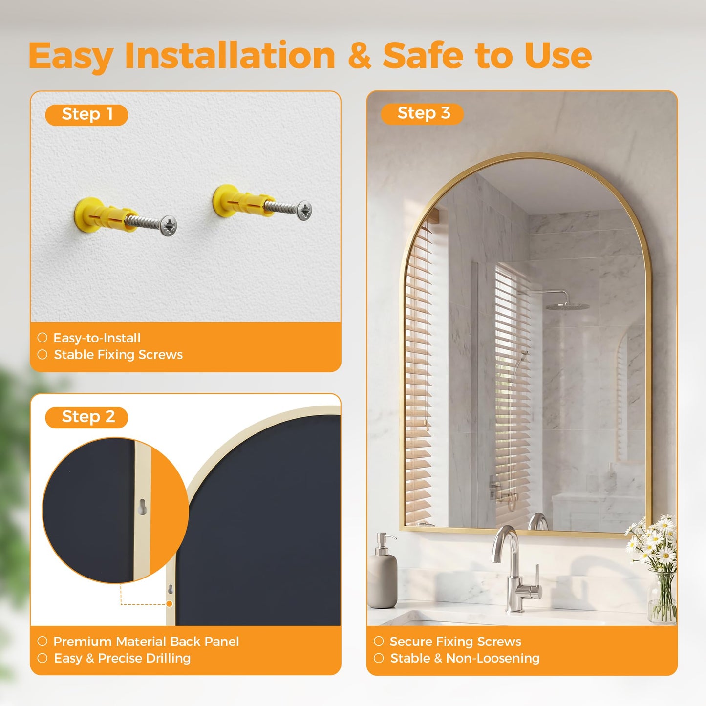 OLIXIS 24x36 Inch Arched Gold Bathroom Mirrors for Over Sink, Wall Mirror, Arch Bathroom Vanity Mirror with Matte Metal Frame and Tempered Glass for Home Decor, Living Room, Shatterproof