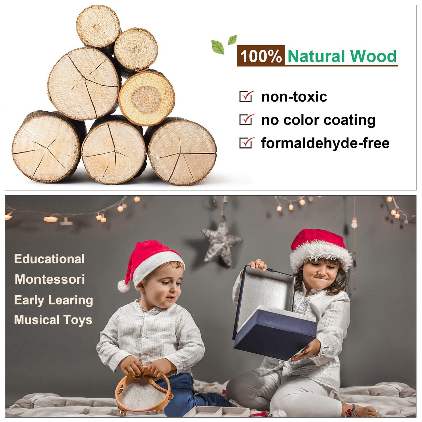 LOOIKOOS Baby Musical Instruments Montessori Toys for Toddlers 1-3,Natural Wooden Percussion Instruments Set for Kids Preschool Educational Musical Toys for Ages 5-9