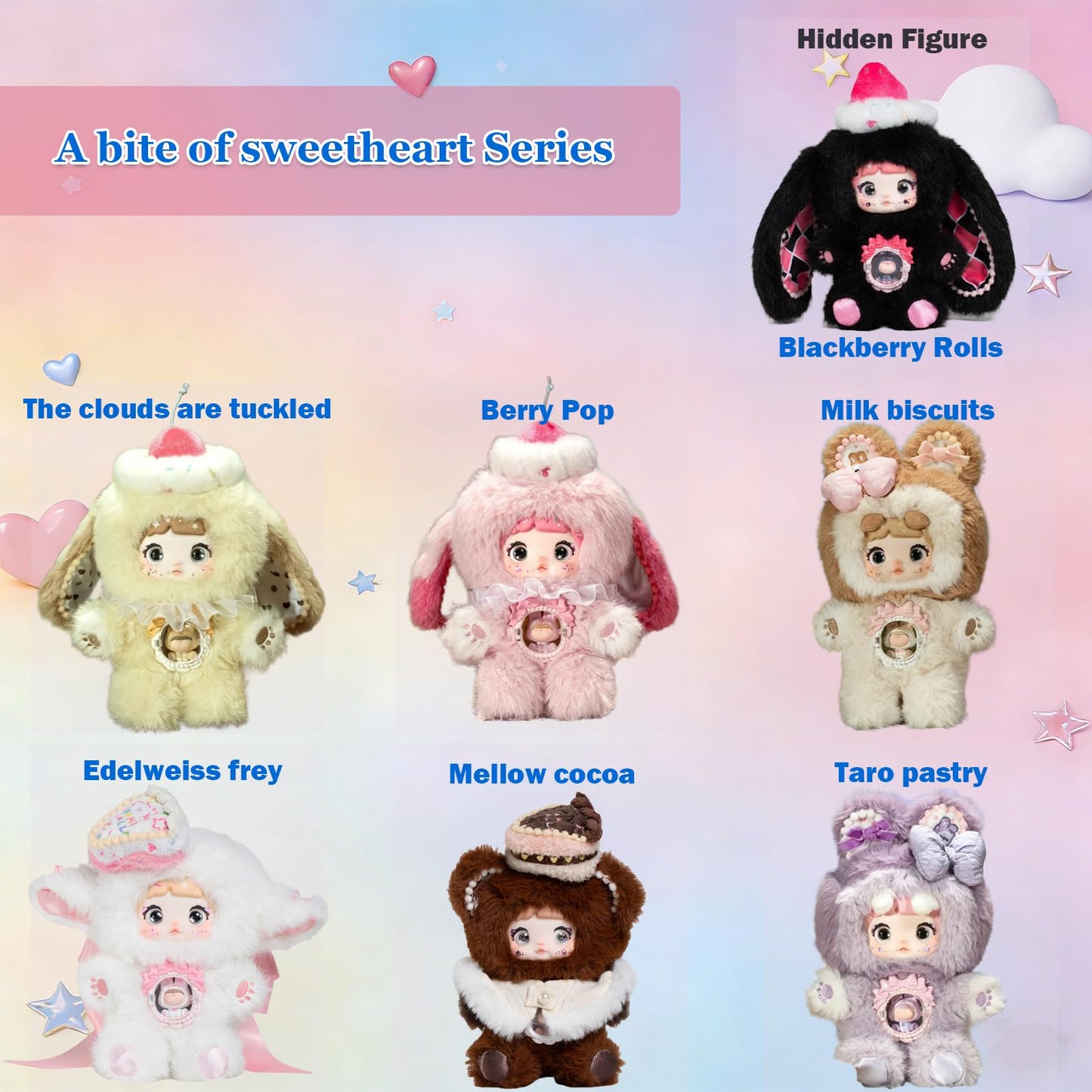 Waicommen A bite of Sweetheart Series Blind Plush Box, 1PC (1 of 7 Possible Styles), 6 Regular Figure and 1 Hidden Figure, for 15 Years Old and Up Collection, (Pack of 1)