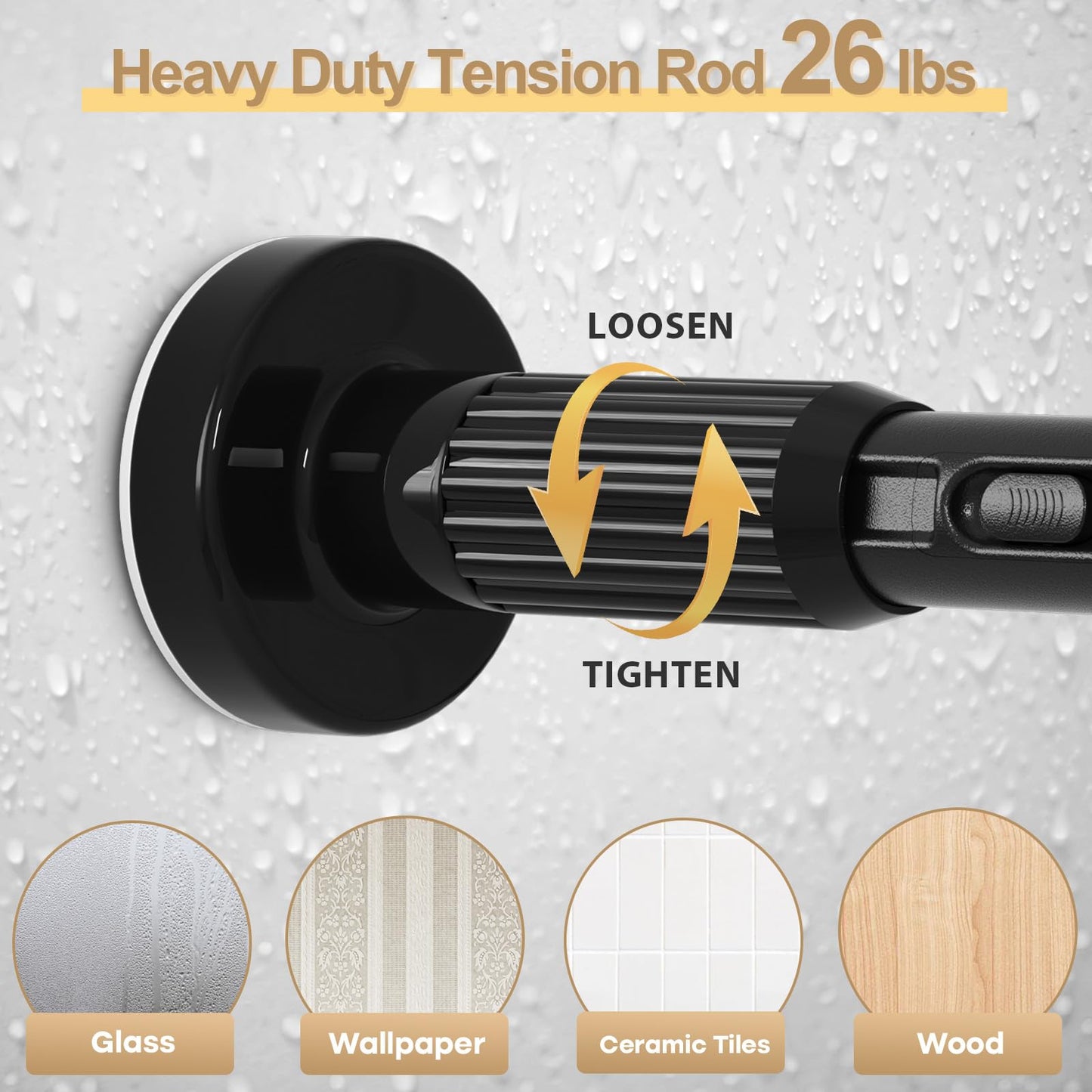 ZipGlo Black Tension Curtain Rod 41-126 In(4-10Ft), Extra Long Outdoor Curtain Rod No Drilling for Window or Bathroom Patio, Adjustable Heavy Duty Shower Rod,Rod Diameter 1.26In (2Pack)