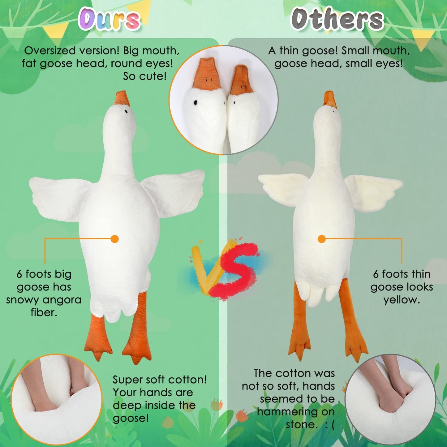 CottonStar Goose Stuffed Animal 75 Inch Plush Toy, 6 Foot Giant Duck Plush, Super Soft Huge Plushies Pillow Hugging, Gift for Kids and Friends, White