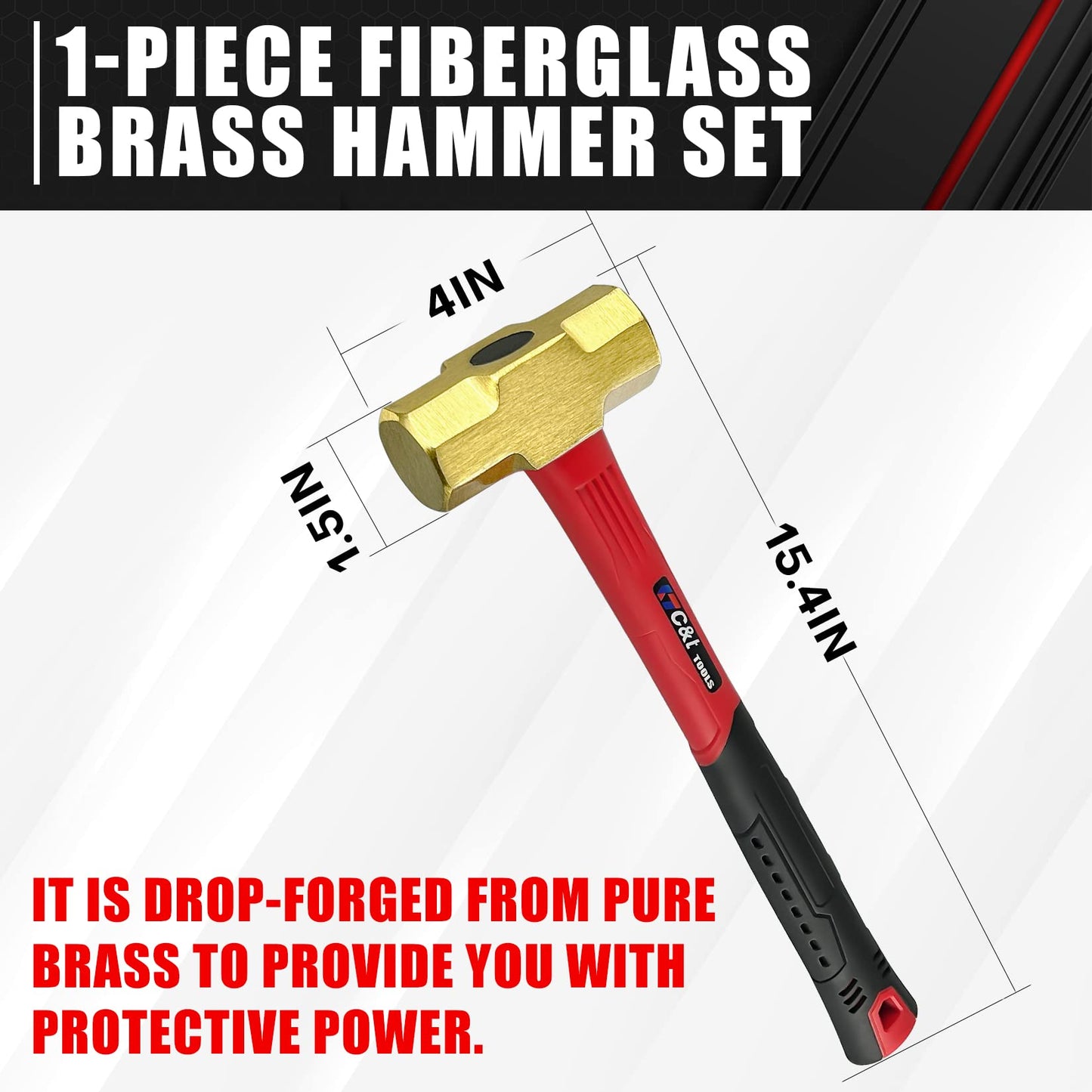 C&T 3lb Brass Sledge Hammer,Non-Sparking,Comfortable Fiberglass Handle,3-Pounds,Non-Magnetic,Corrosion Resistant