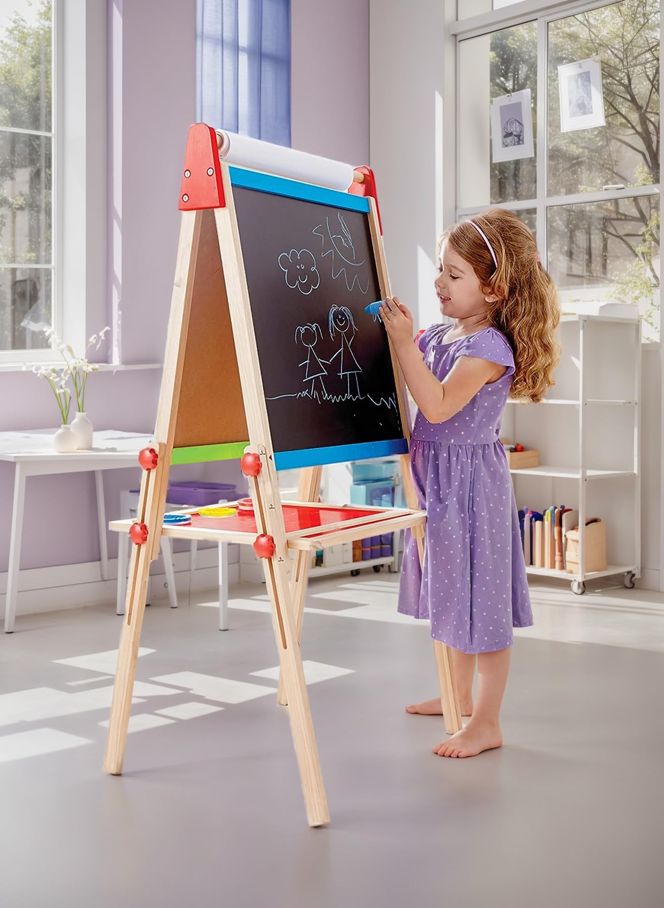 Hape All-in-One Wooden Kid's Art Easel with Paper Roll and Accessories