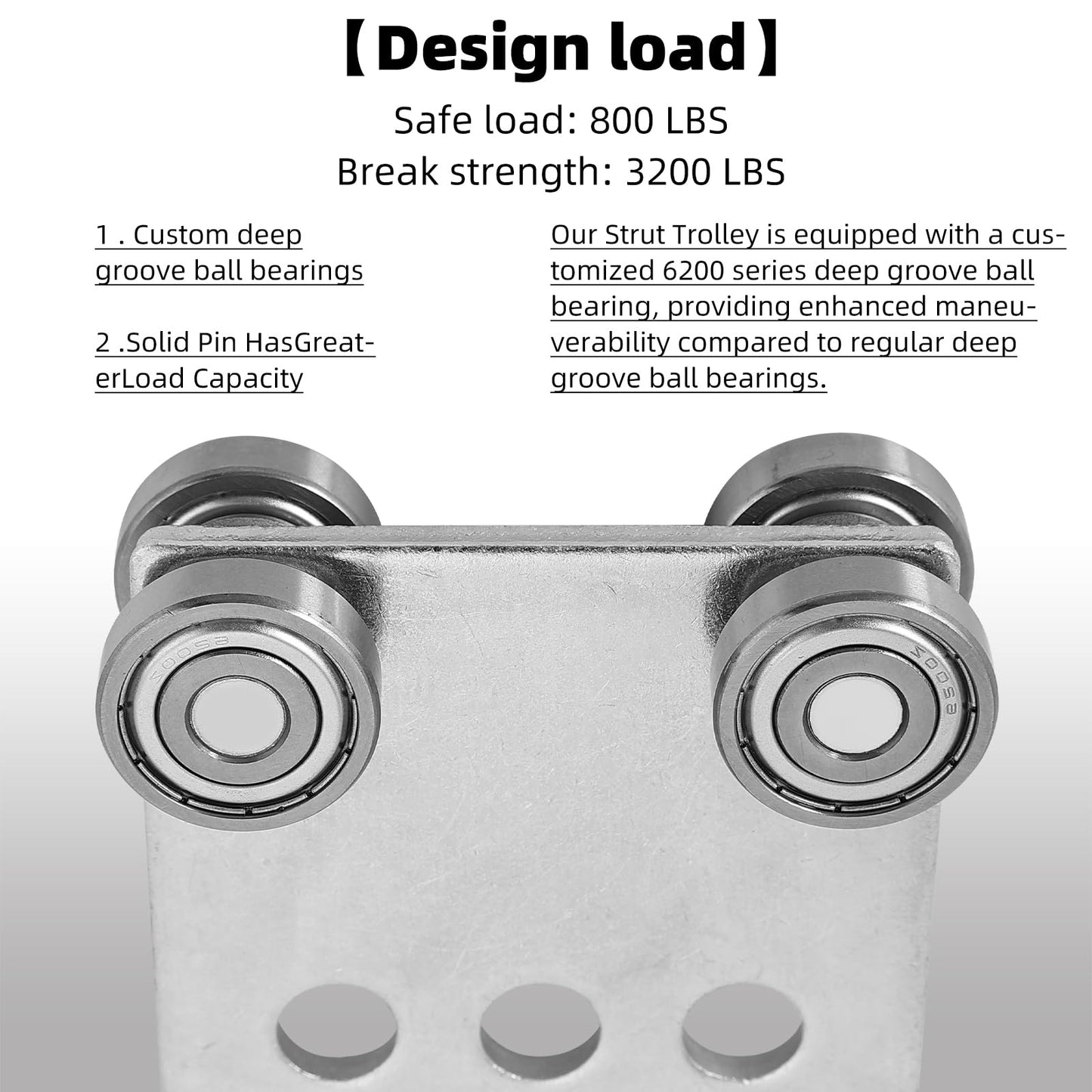 4Pcs 4 Wheel Trolley Assembly Rollers Four Bearing Trolley Assembly for 1-5/8" Wide and All 1-5/8" or Taller Strut Channel