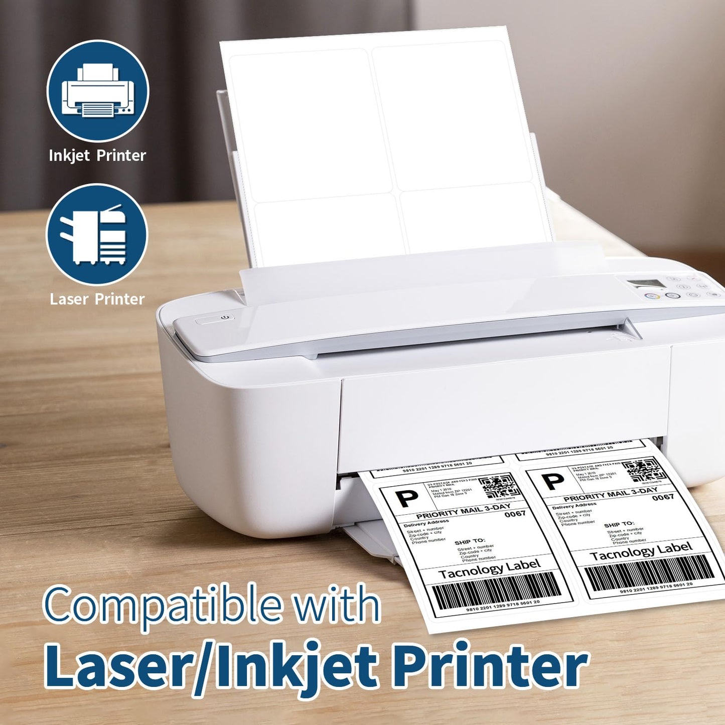 500 Sheets 2000 Labels 4x5 Shipping Label for Laser & Inkjet Printers, Permanent Adhesive, 4 Labels per Page, A4 Size, Perfect for Mailing & Addressing
