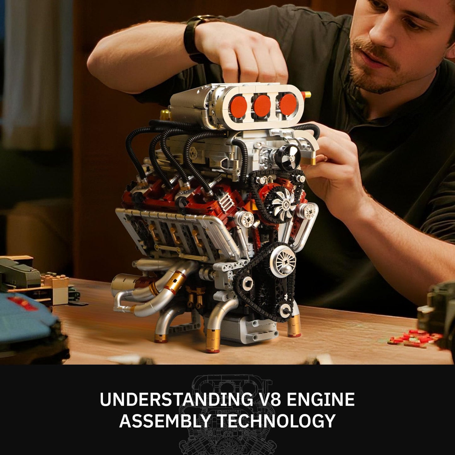 Maspingmu V8 Engine Building Kit for Adults, Build Your Own MOC V8 Engine Model Toy for Display, Compatible with Lego Sets for Adults, STEM Building Project for Muscle car Enthusiasts (2347 PCS)